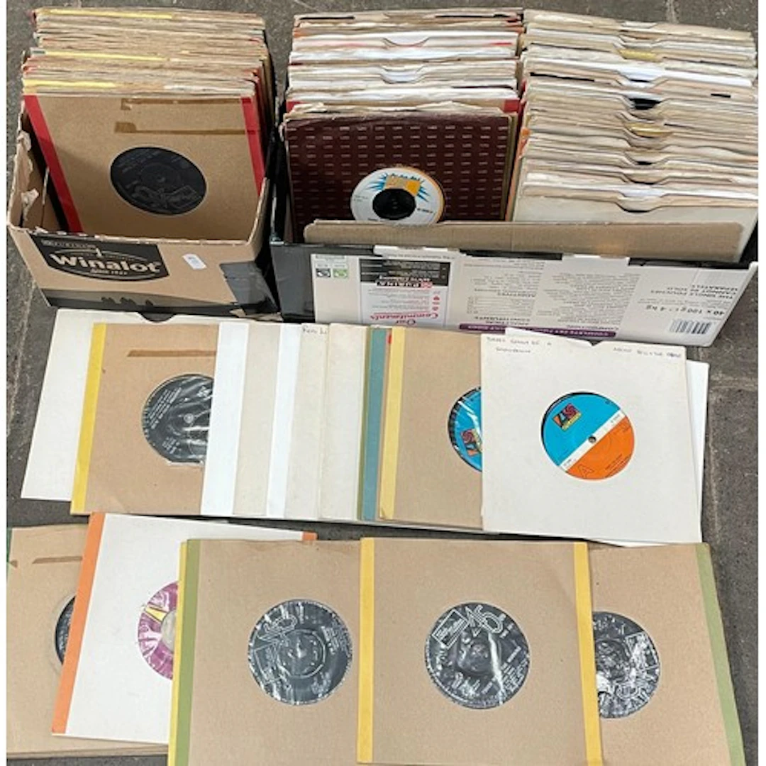 Two boxes of 45s including Northern soul and Tamla Motown.
