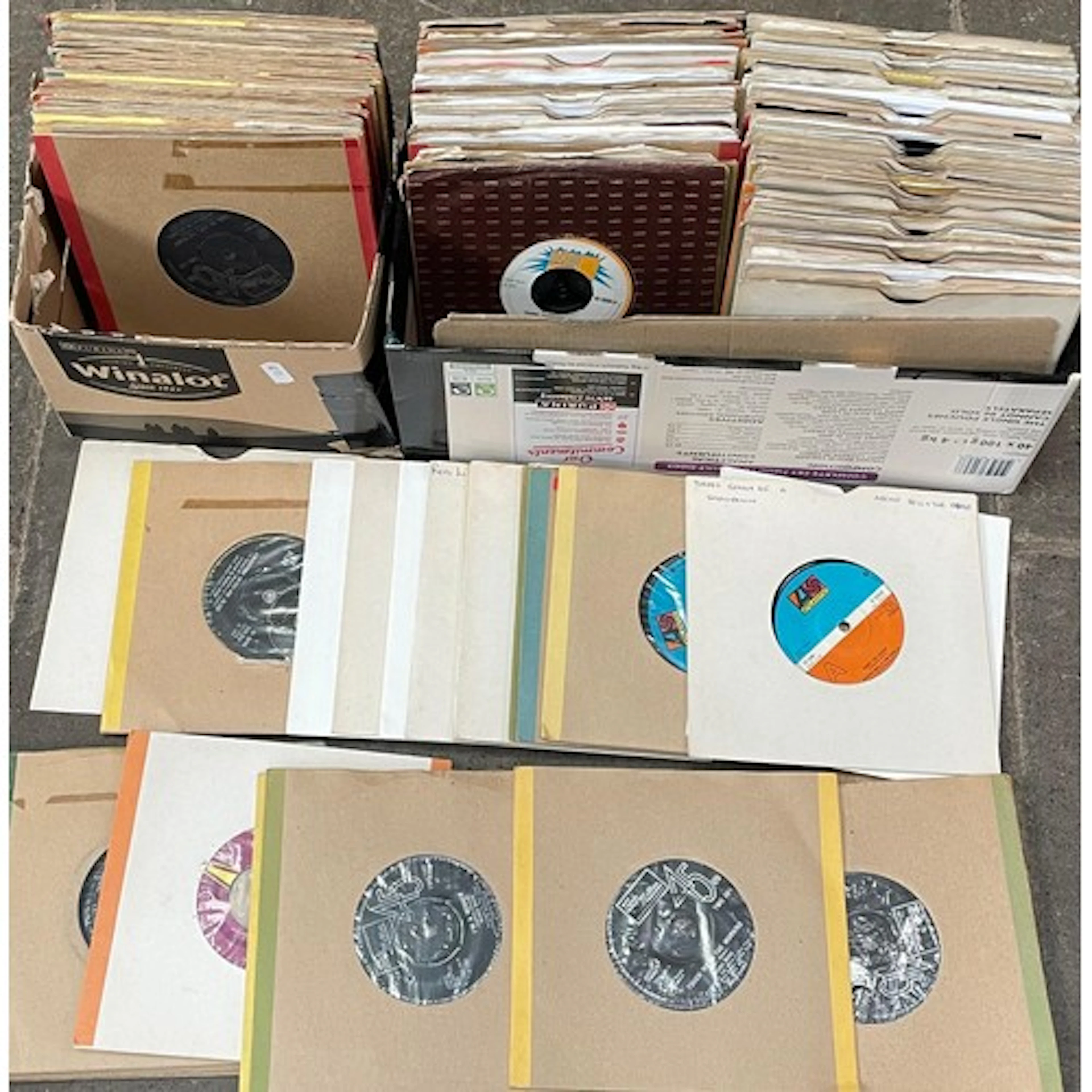 Two boxes of 45s including Northern soul and Tamla Motown.