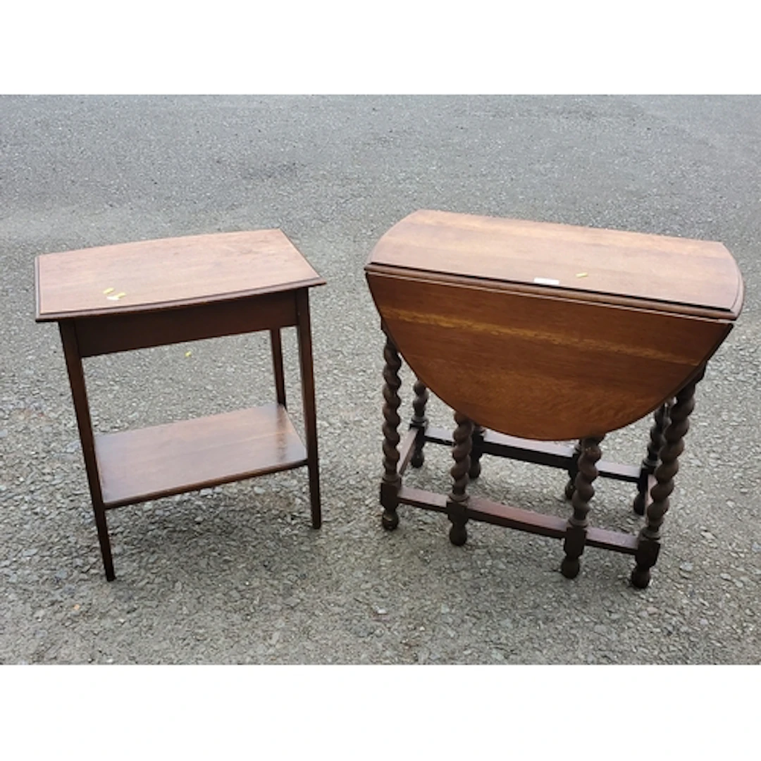 An oak gateleg Table, and a two tier oak side Table, (R3).