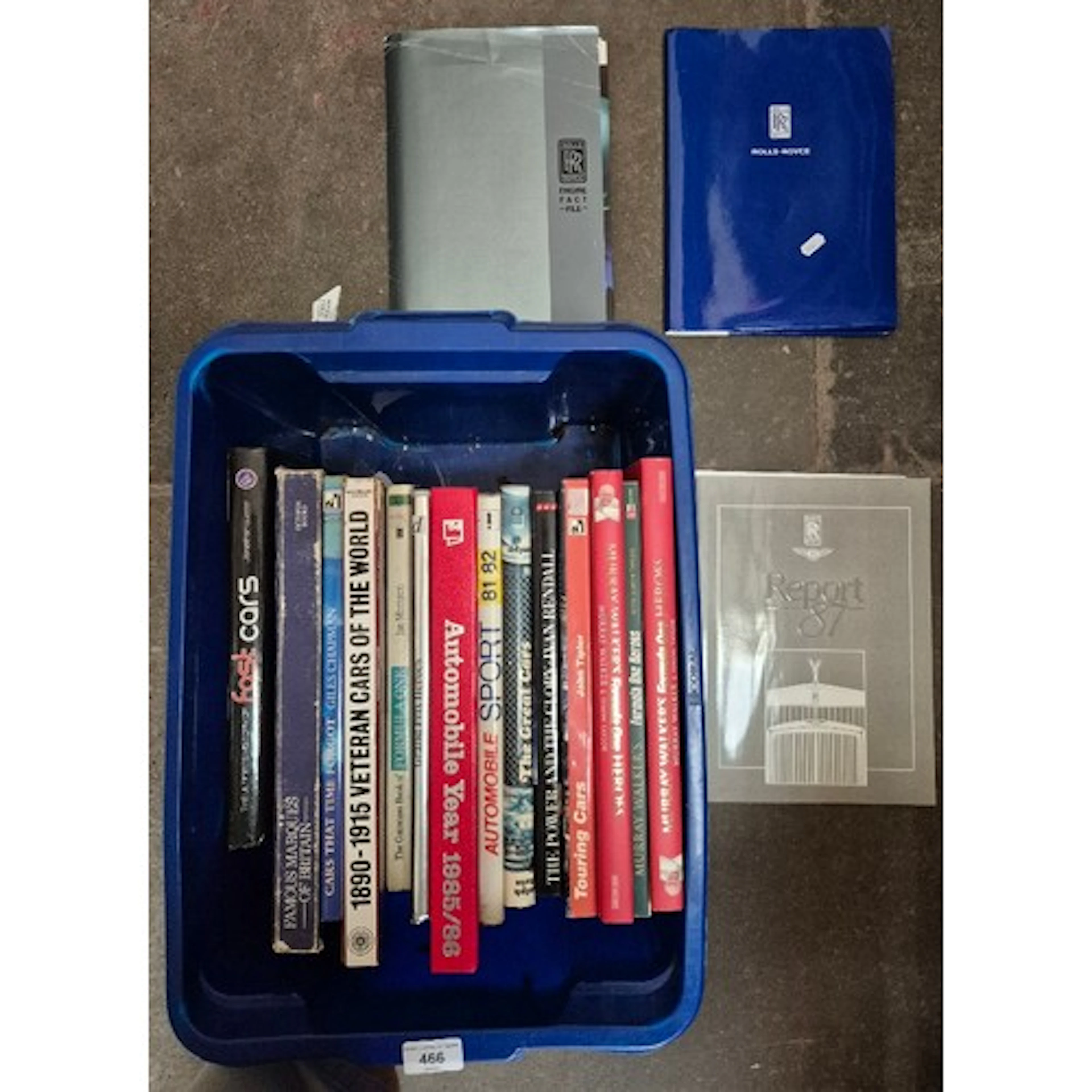 Box of books on cars & three Rolls Royce booklets.