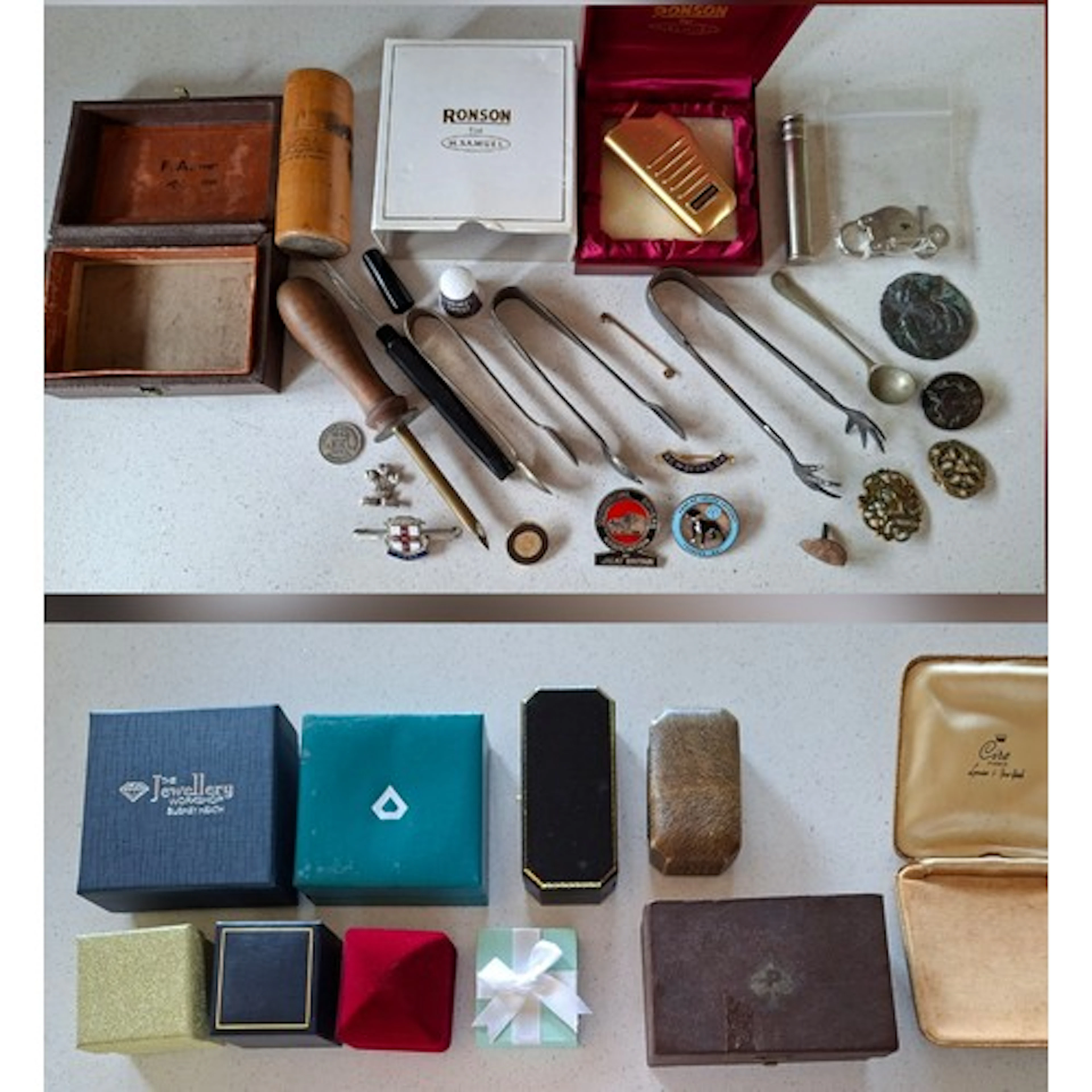 Vintage collectables to include a Ronson lighter, silver pla...