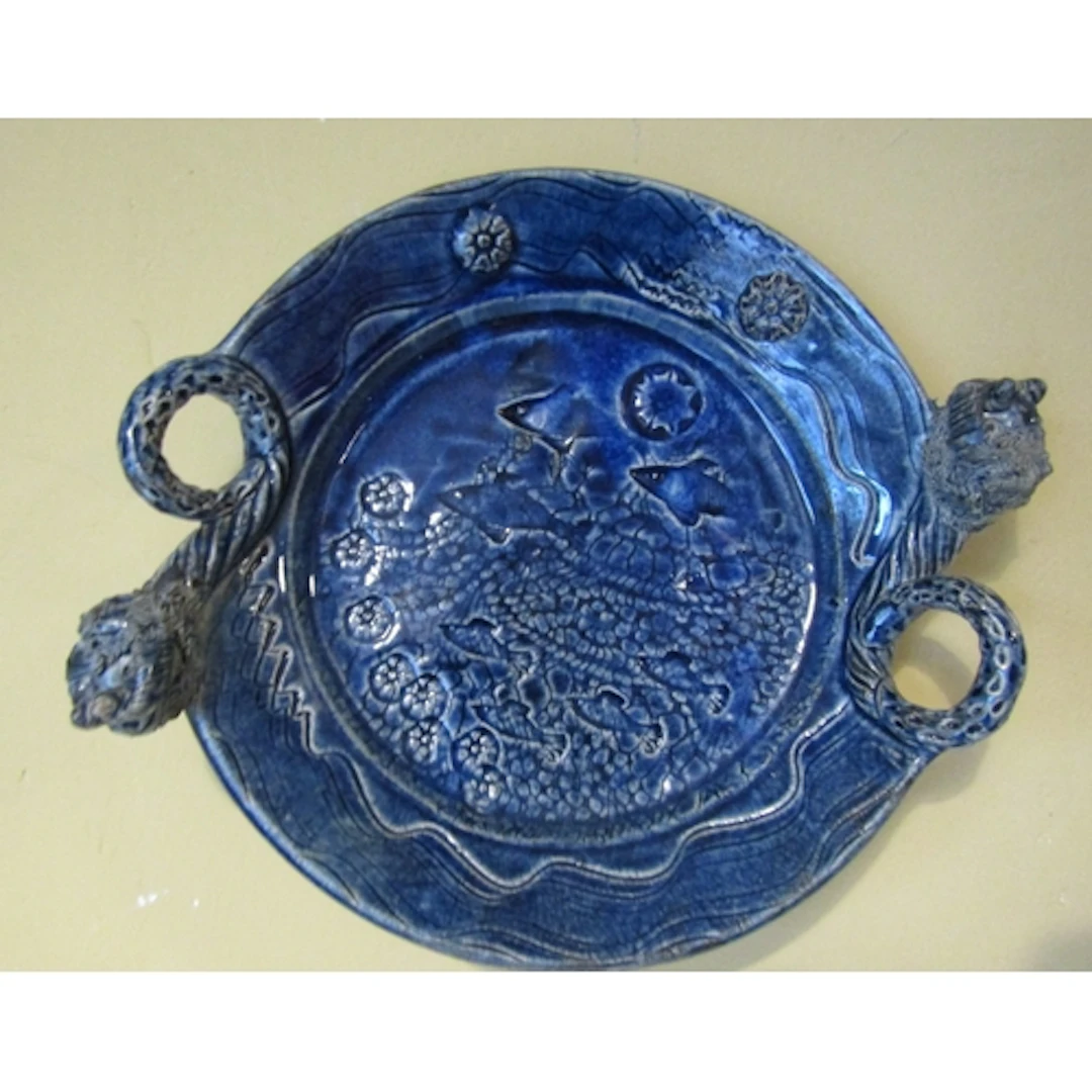 Unusual Serpent Form Blue Glazed Earthenware Charger Now Wal...