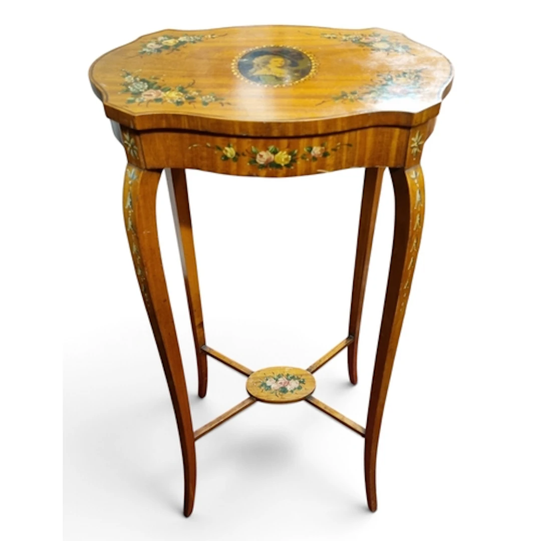 A superb Edwardian Satinwood and Painted Lamp Table. H 72 x ...