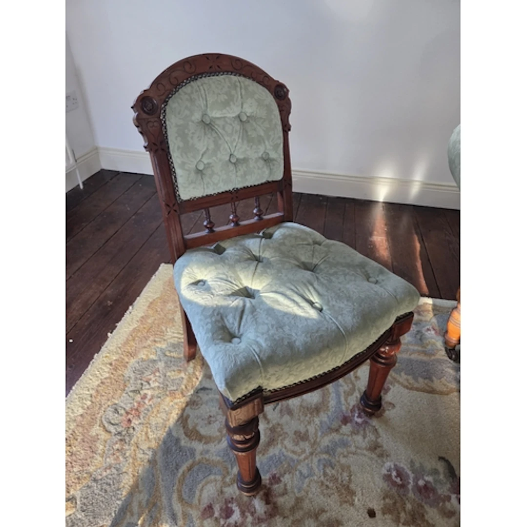 A good set of four late 19th Century Chairs with green deep ...