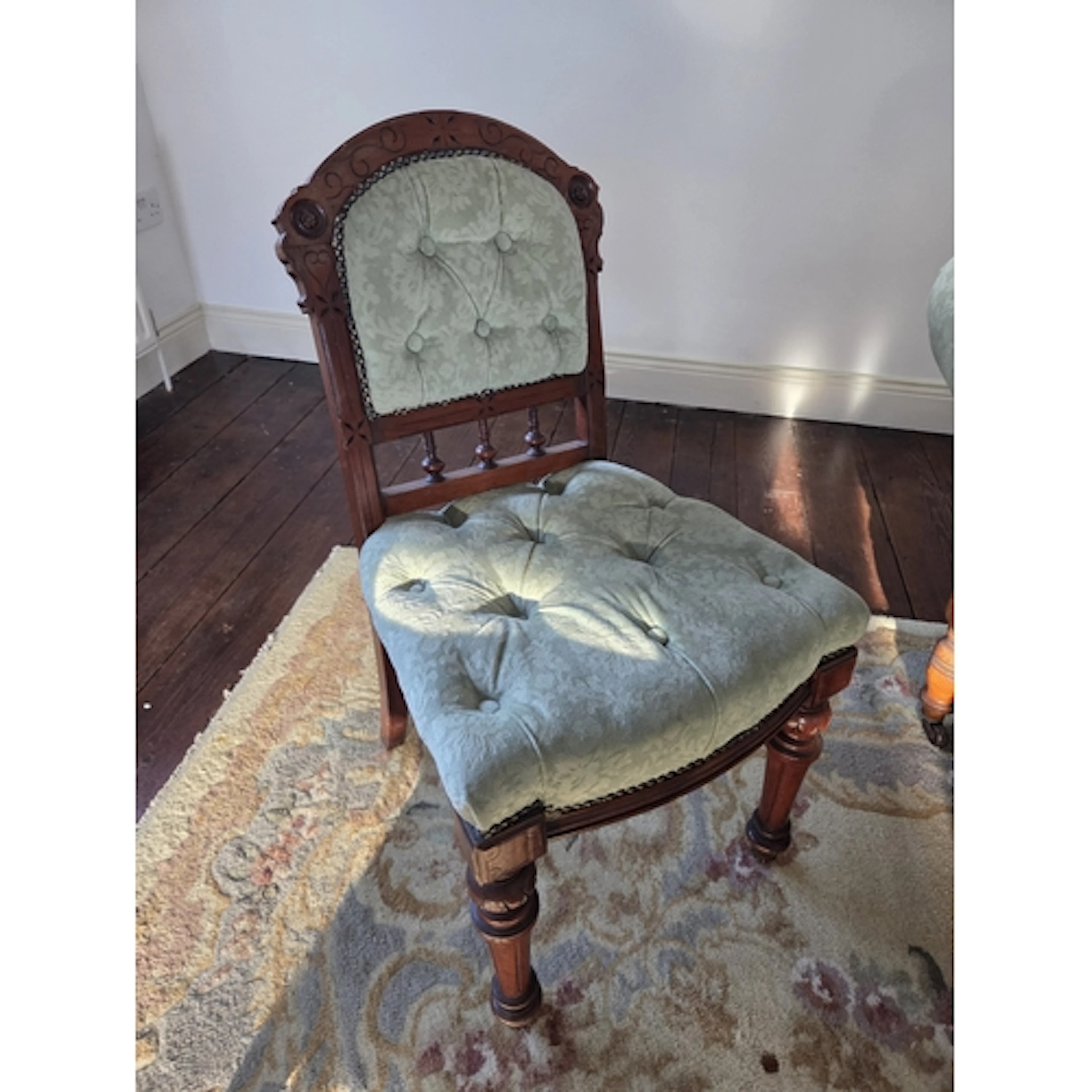 A good set of four late 19th Century Chairs with green deep ...