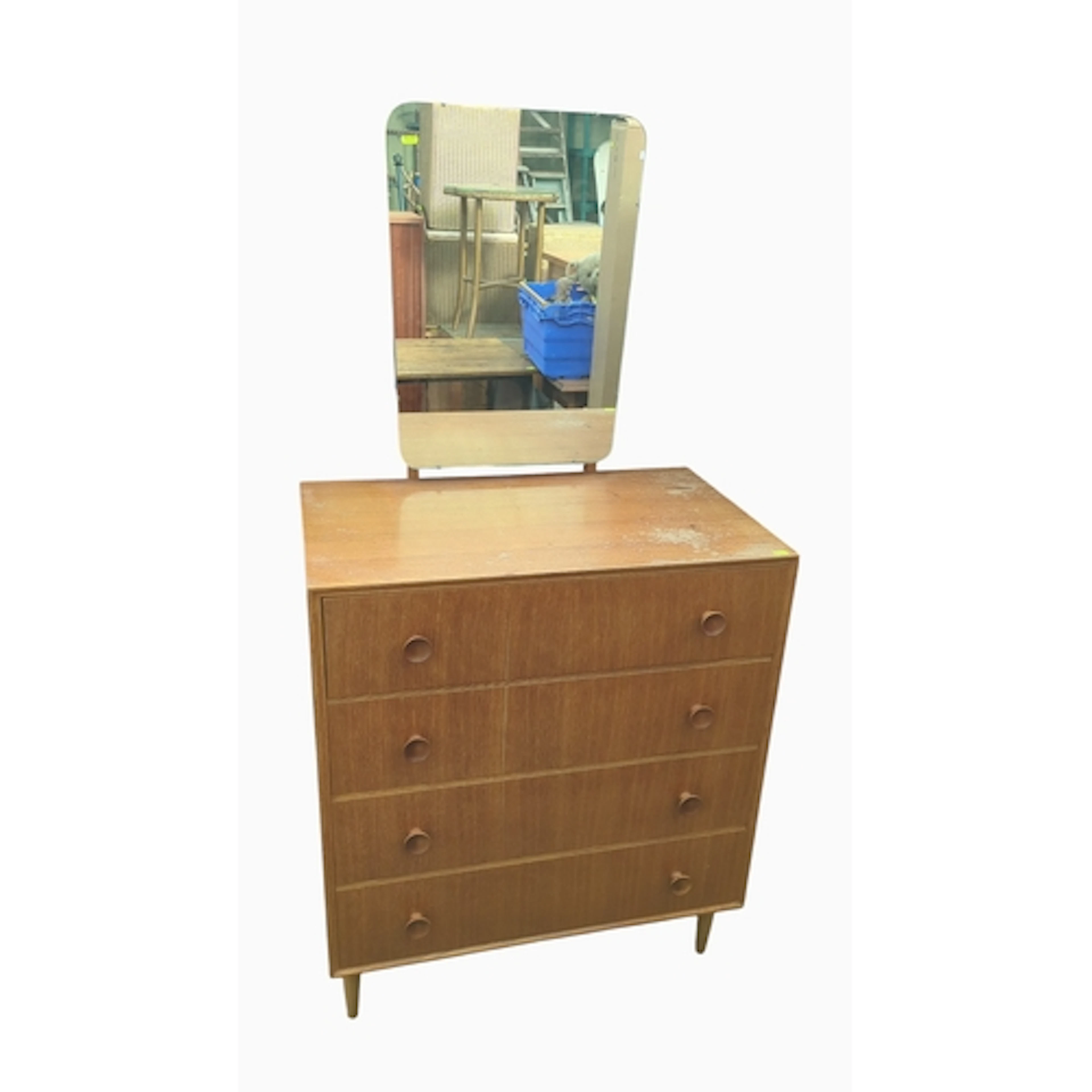 Mid-century teak-veneered dressing chest fitted with four lo...
