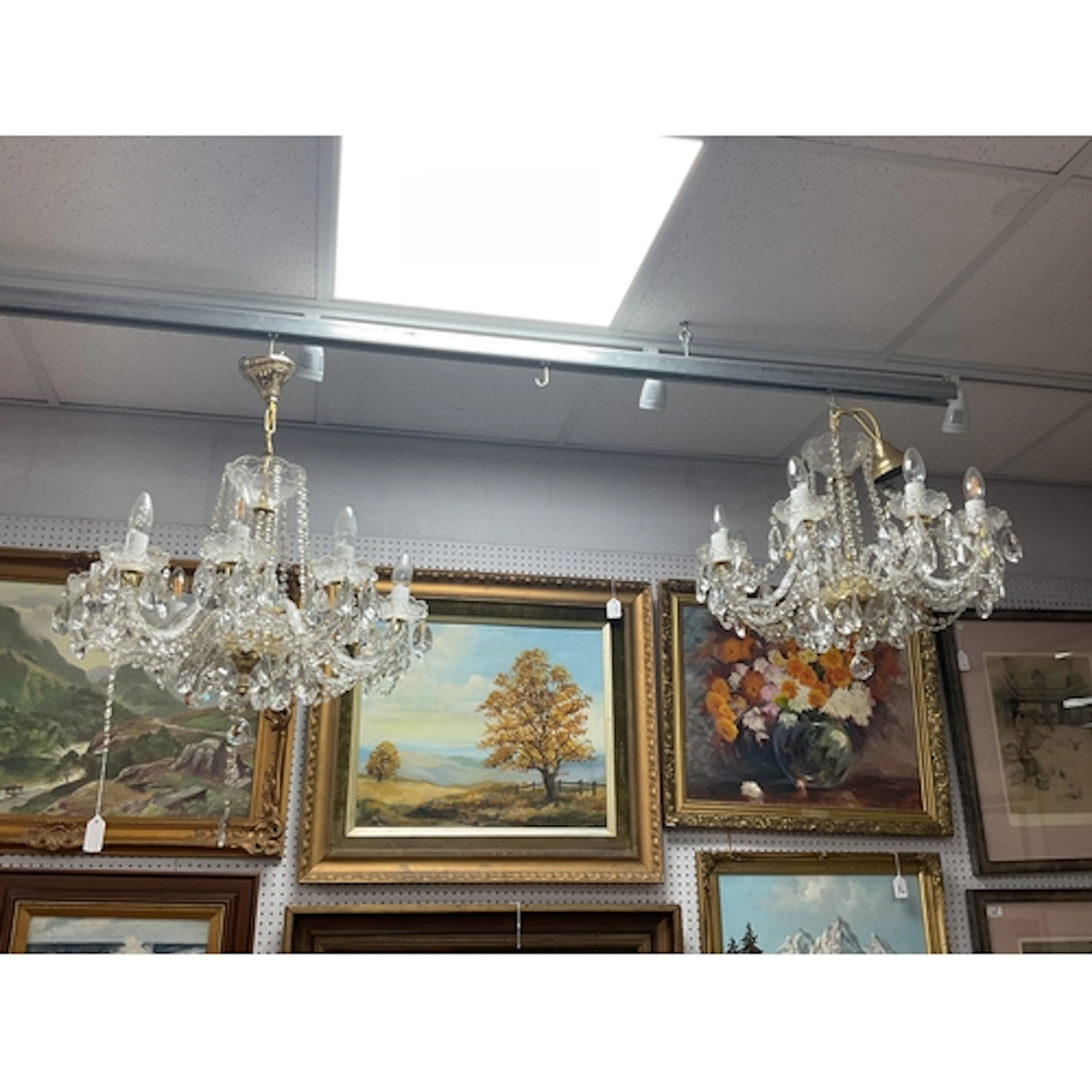 A pair of large Bohemia crystal eight-arm ceiling chandelier...
