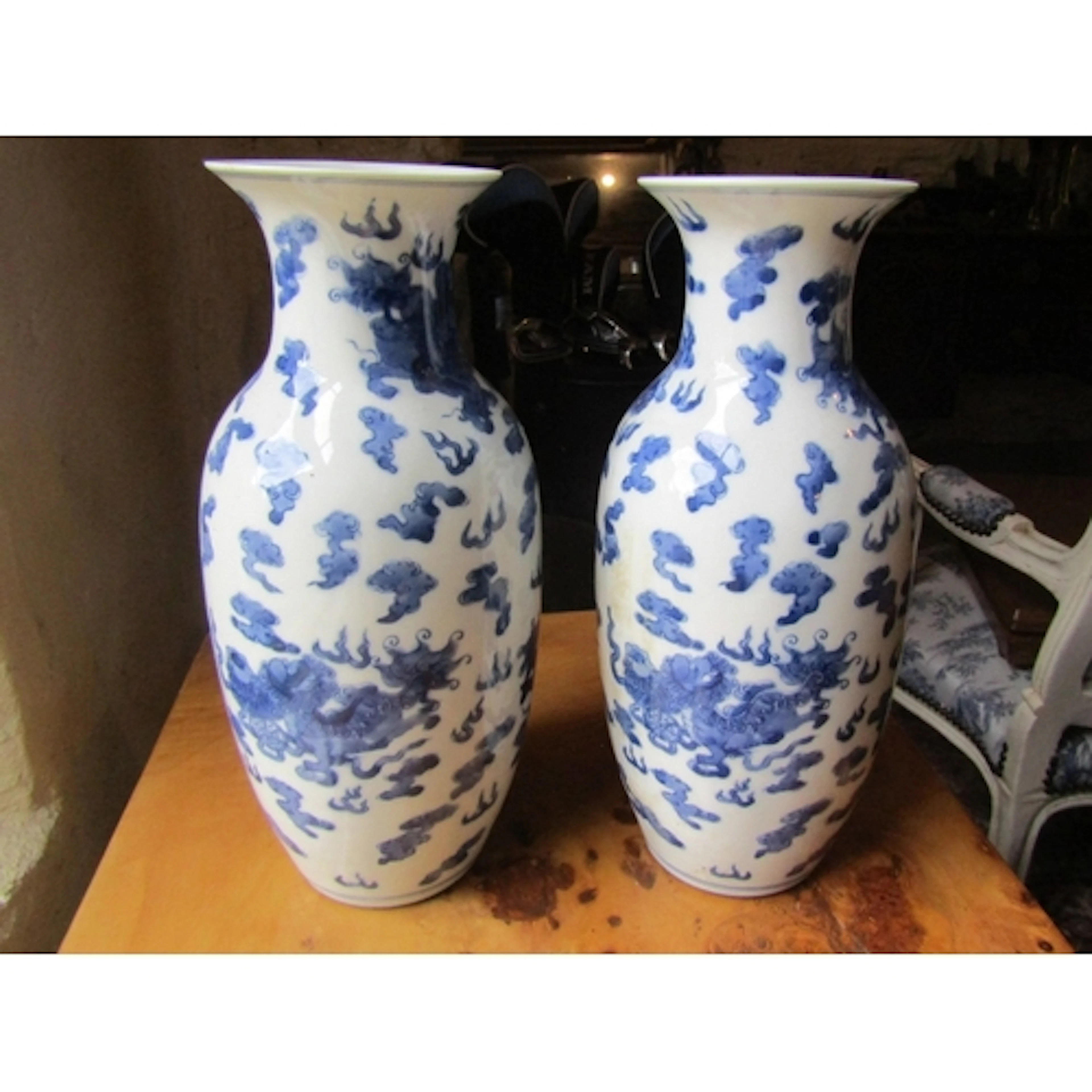 Pair of Chinese Blue and White Vases Shaped Form Each Approx...