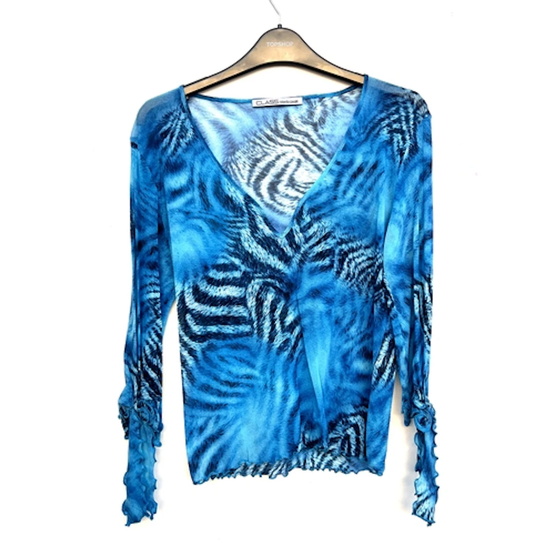 A Roberto Cavalli CLASS blue tiger print top, approx size 10