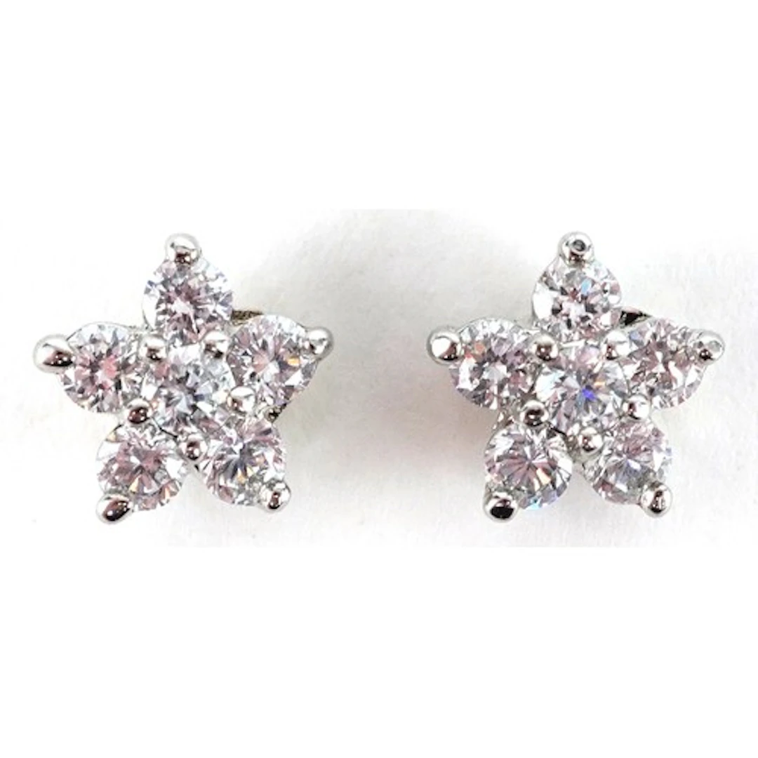 Pair of white metal clear stone flower head stud earrings, 3...