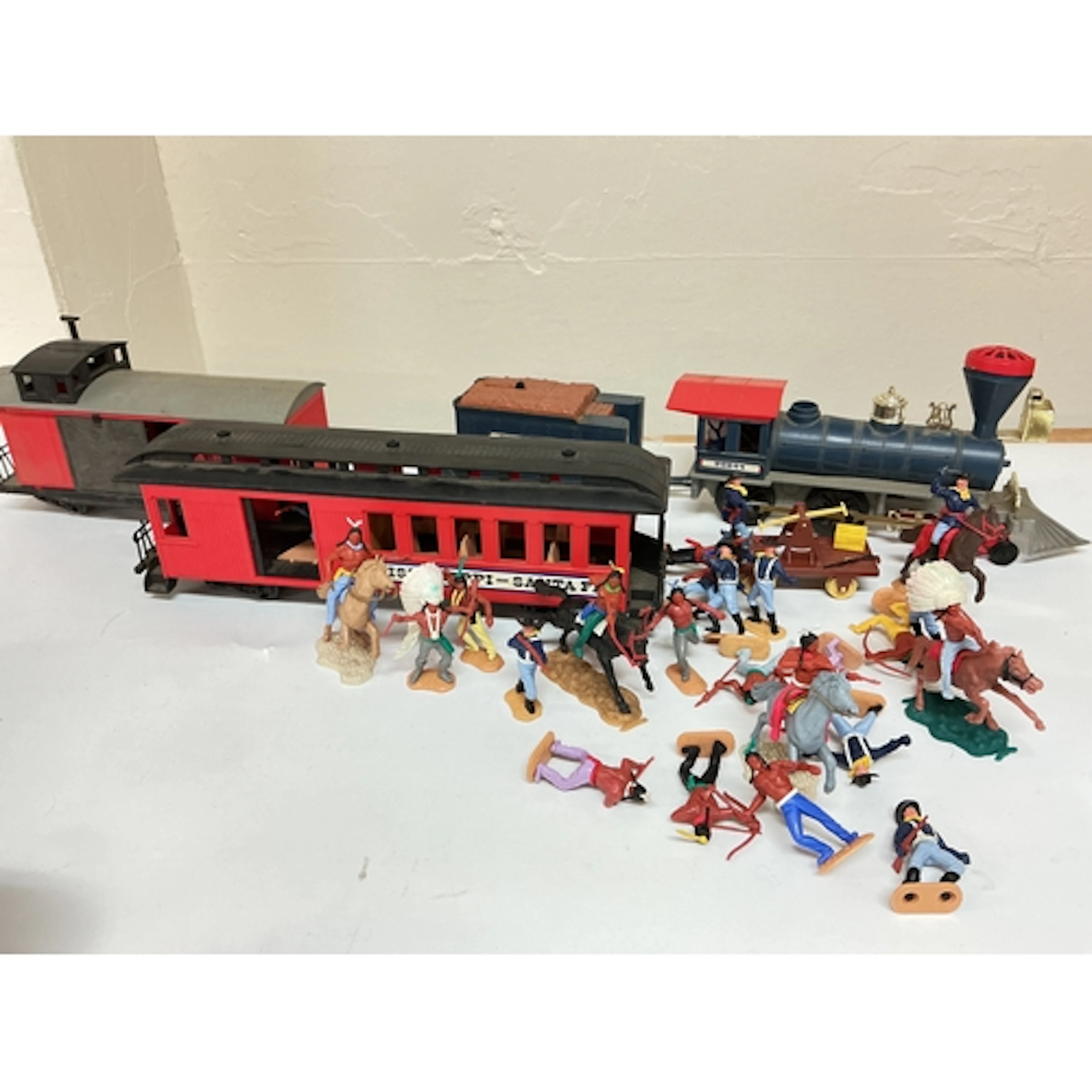 A Timpo Prarie Locomotive With Track and Railcar And 7th Cav...