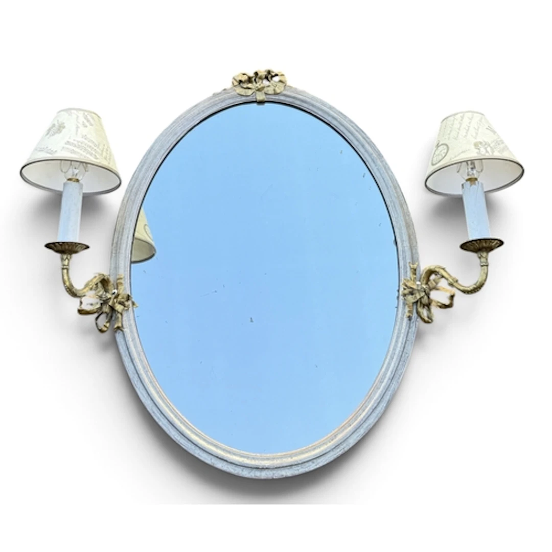 A GIRANDOLE WALL MIRROR WITH PAIR OF APPLIED CANDLESCONCES 7...
