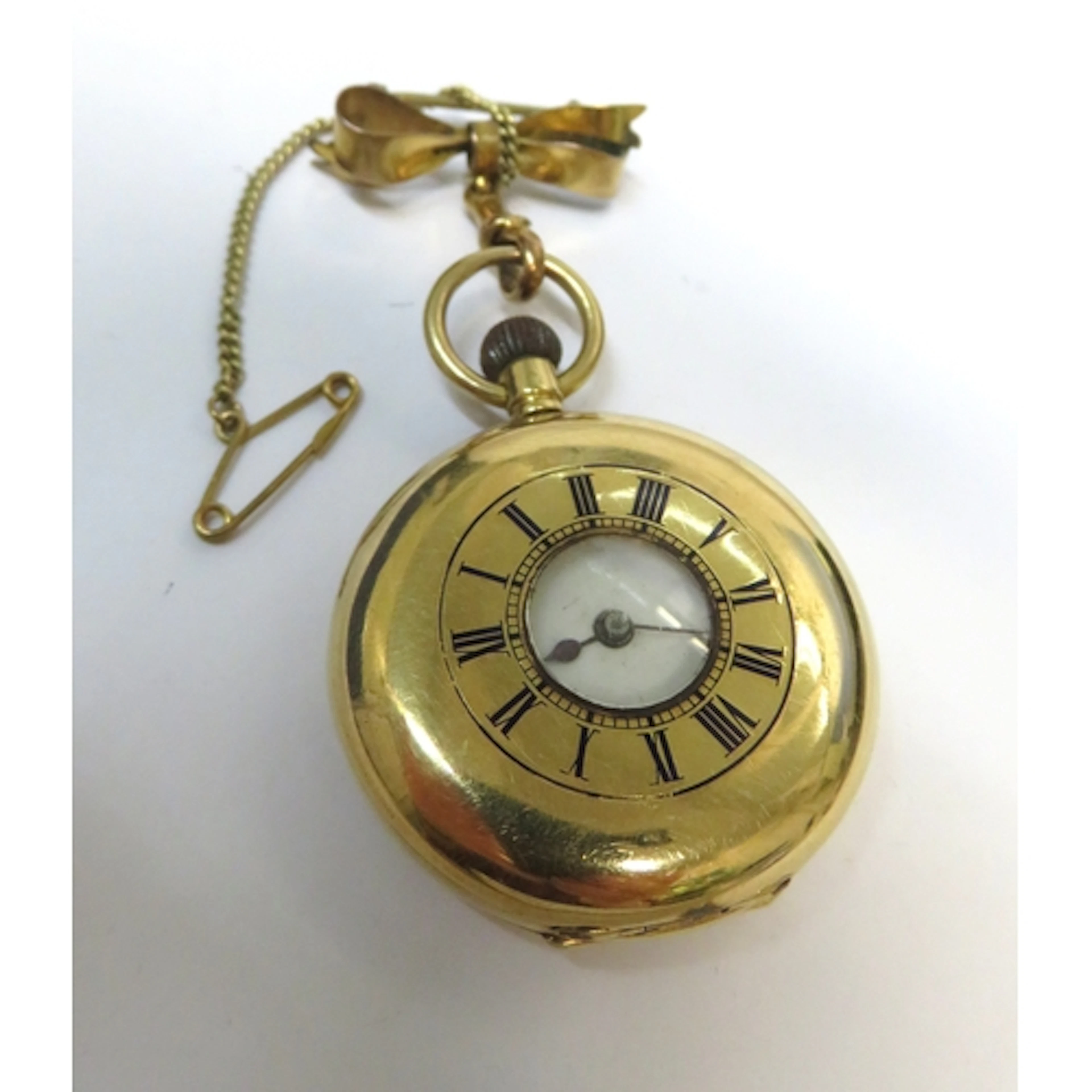 Continental 18ct gold cased half hunter fob watch with bow c...