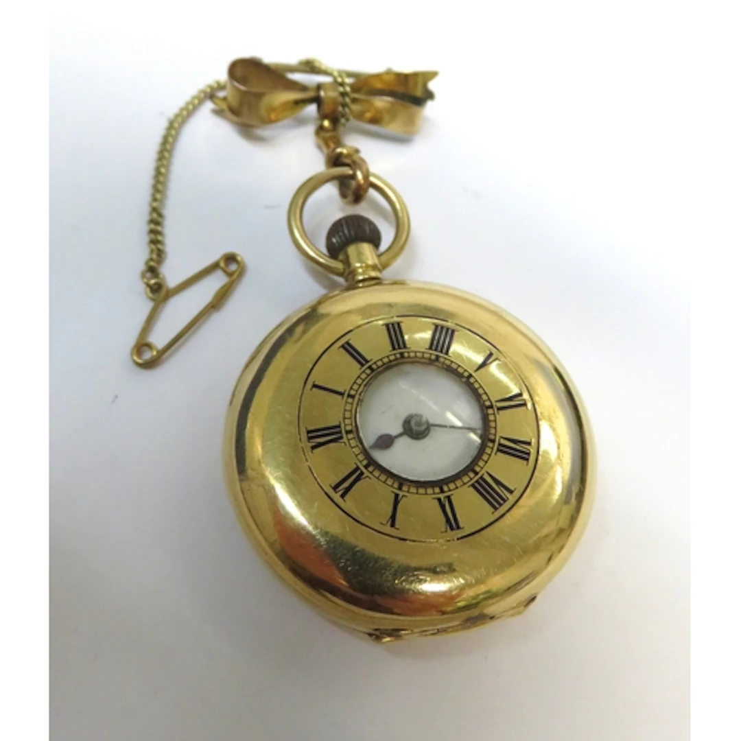 Continental 18ct gold cased half hunter fob watch with bow c...