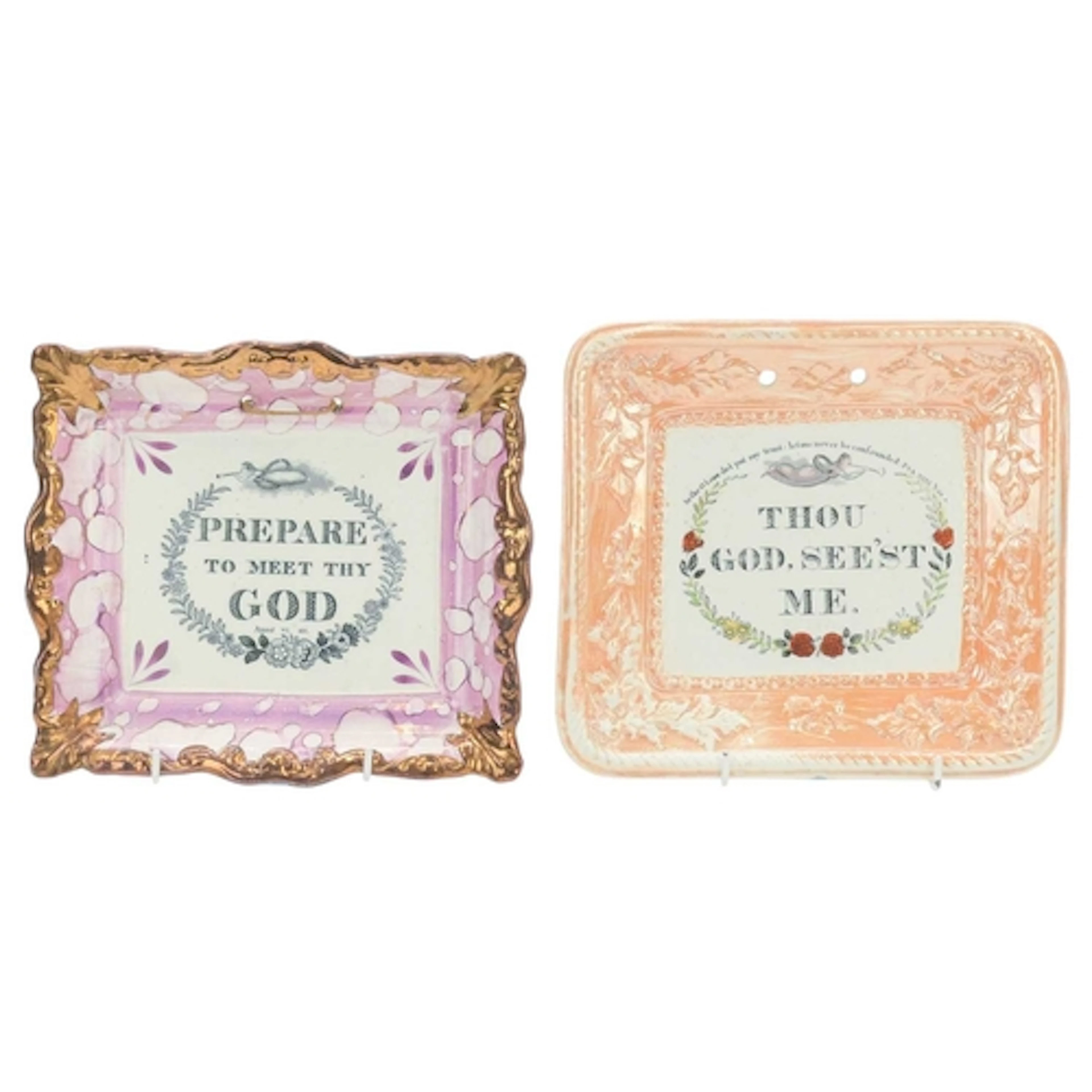 Two Victorian Sunderland lustre plaques. Both printed with b...