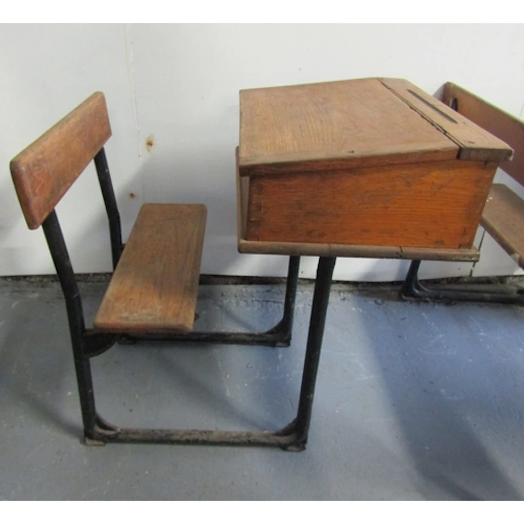 Antique Single Child's Schoolroom Desk Cast Iron and Wood