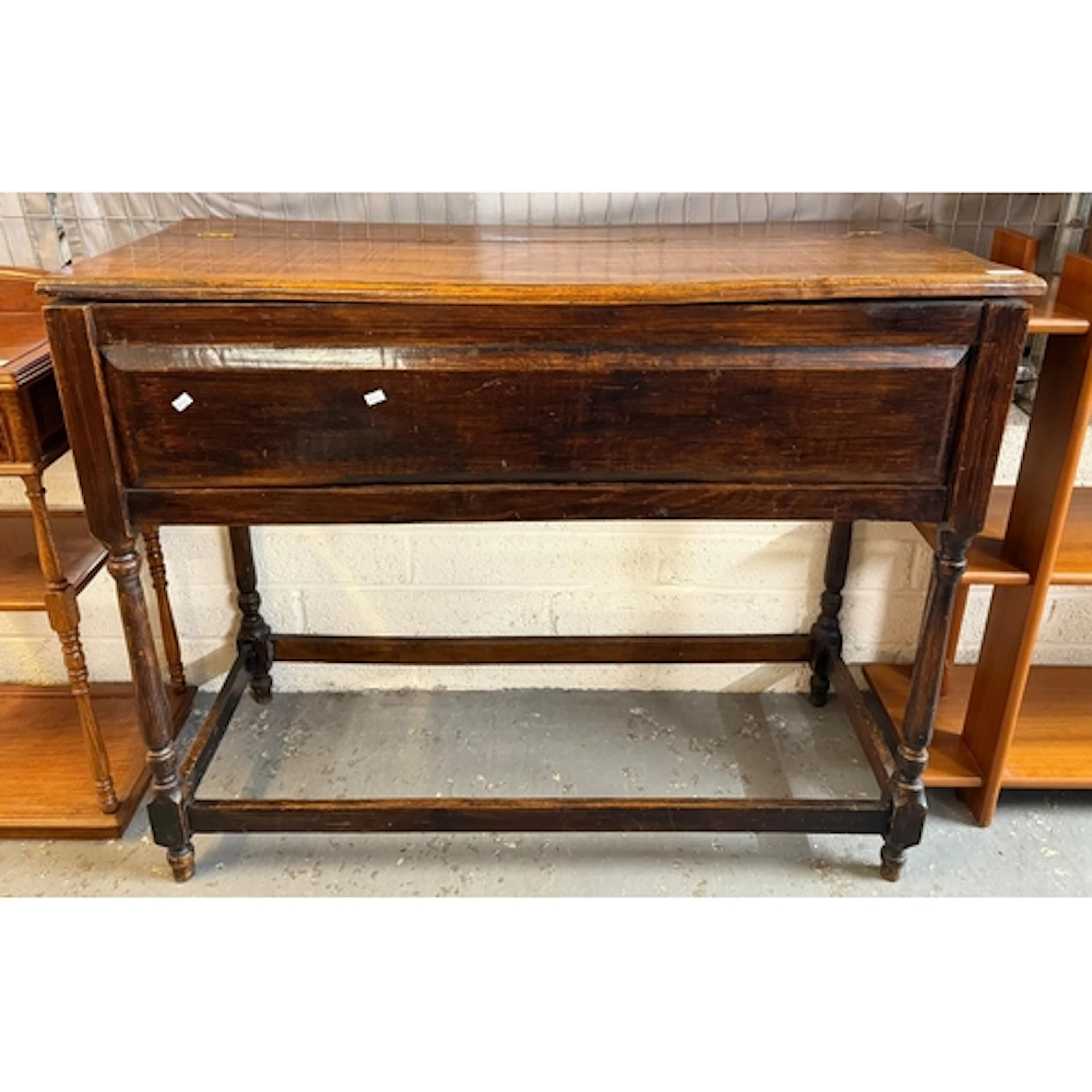 17th century style oak chest on stand, now with hinged cover...