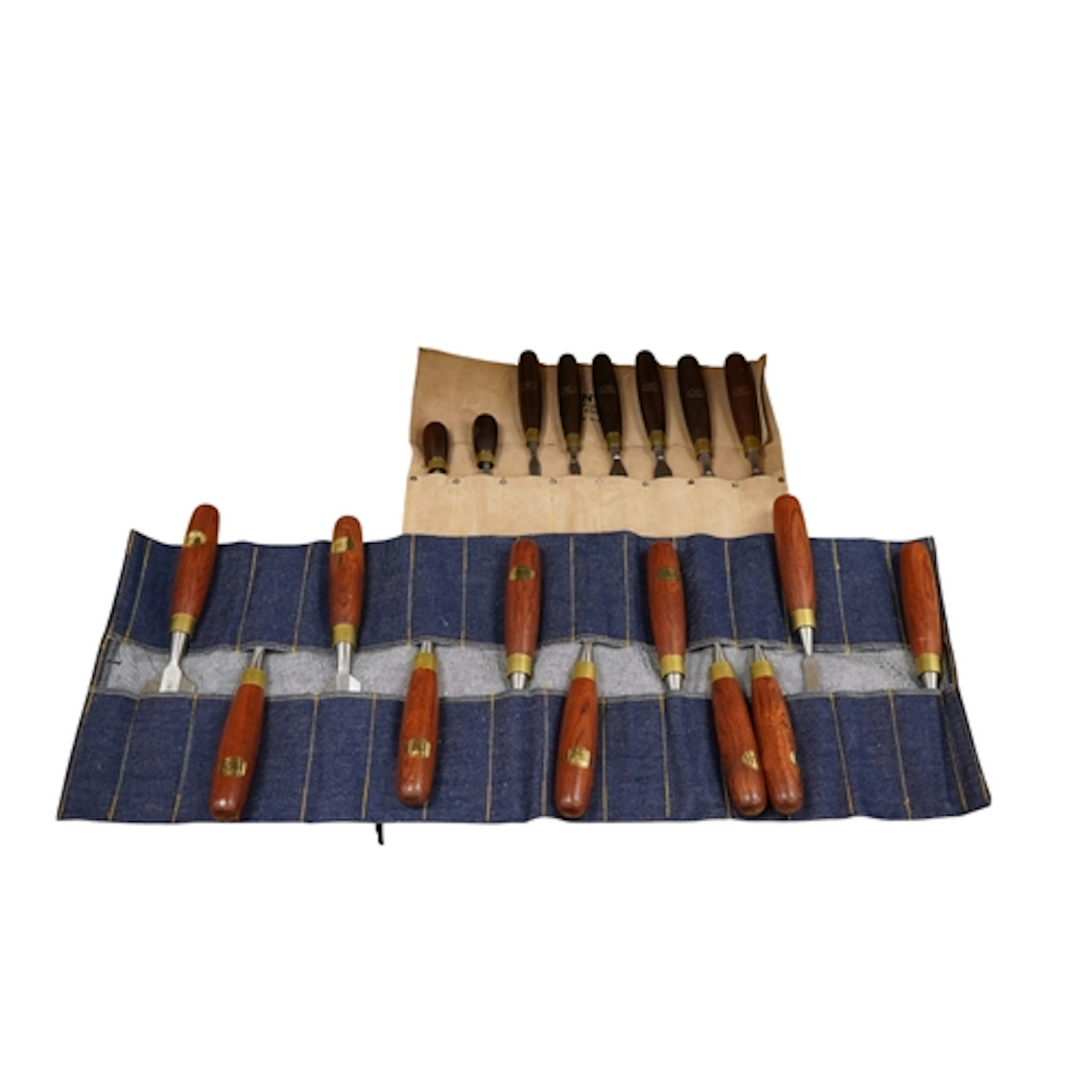 Two sets of wood working chisels; a set of eight Crown Tools...