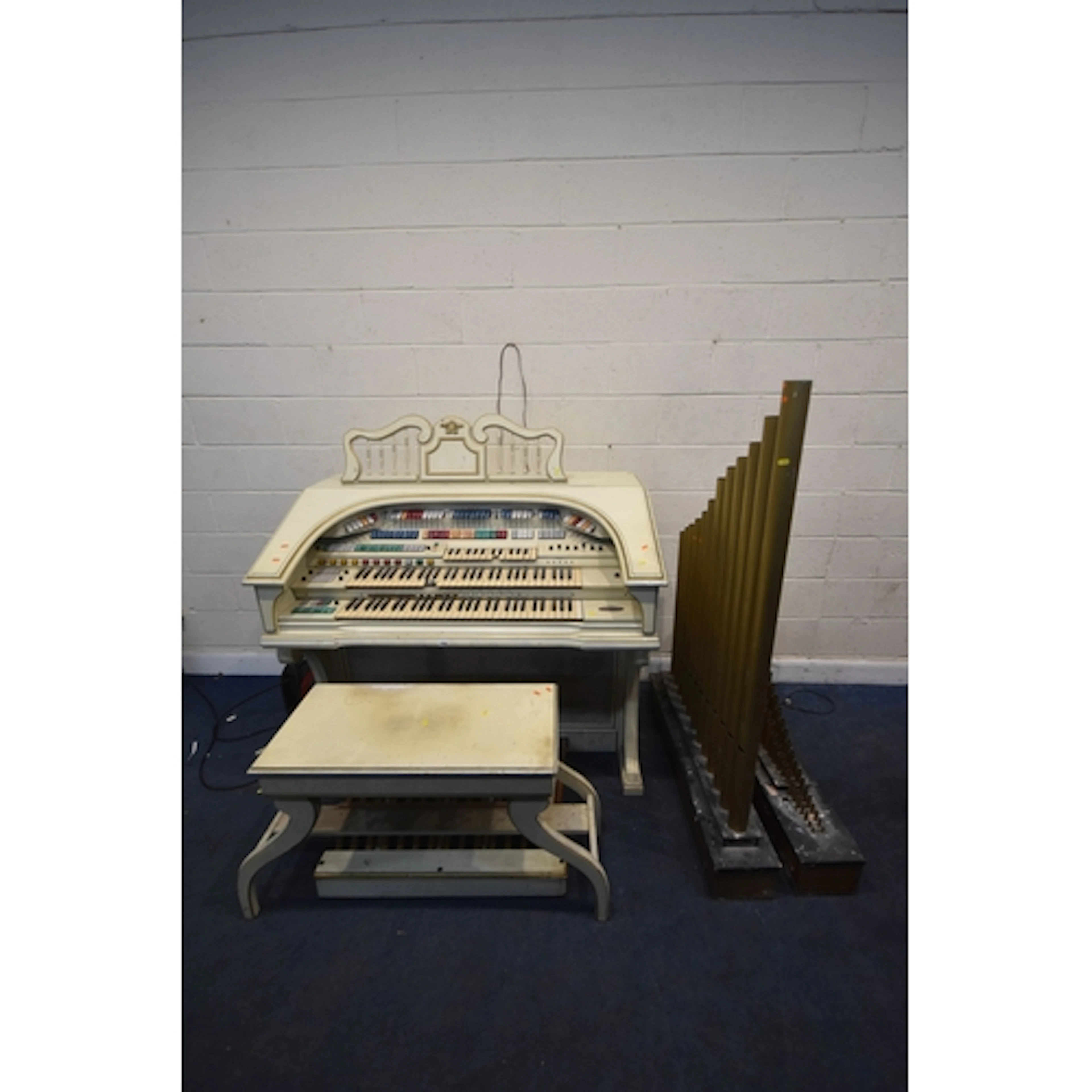 A CREAM PAINTED WURLITZER, width 138cm x depth 78cm x height...