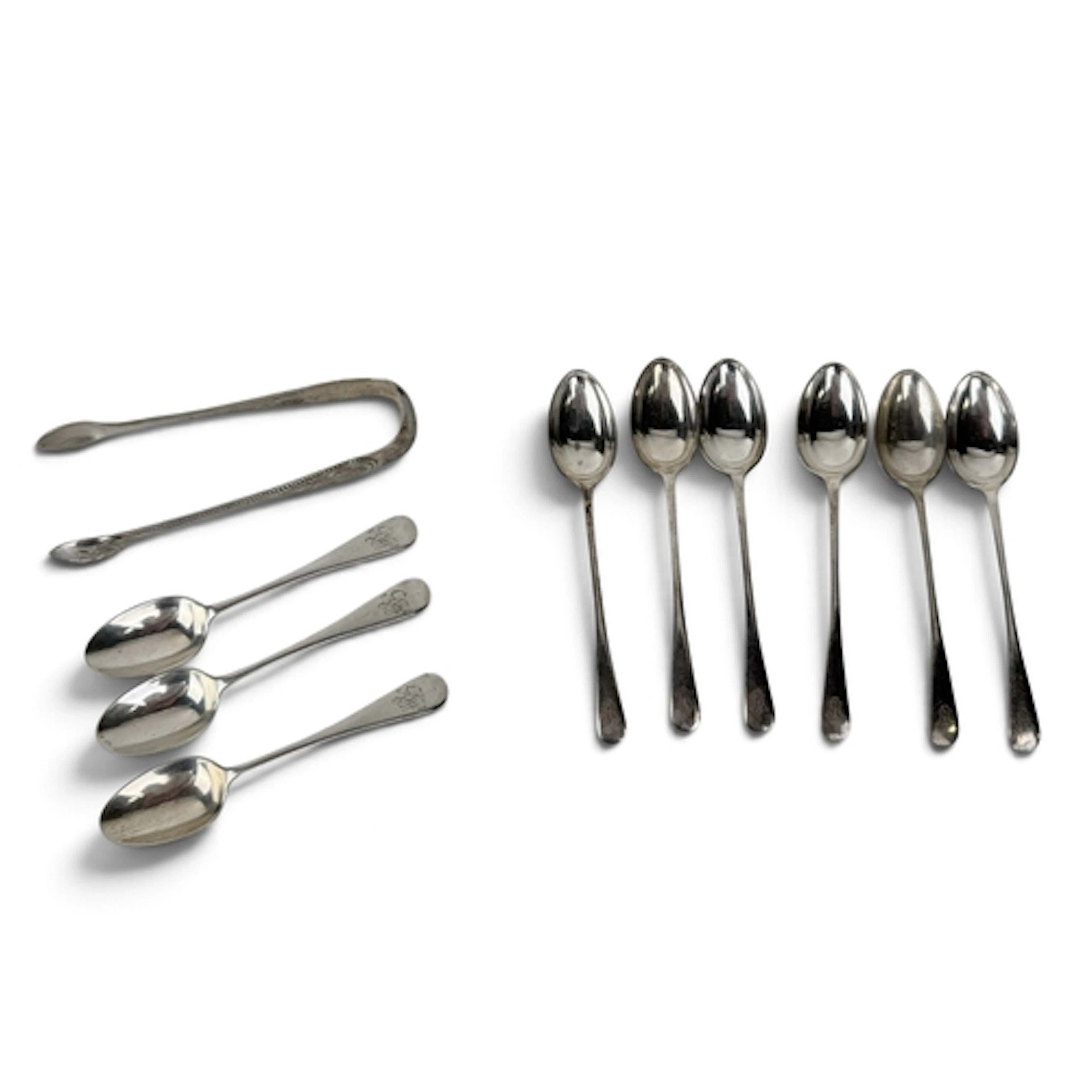 A PAIR OF VICTORIAN SILVER SUGAR TONGS, GLASGOW 1872, TOGETH...
