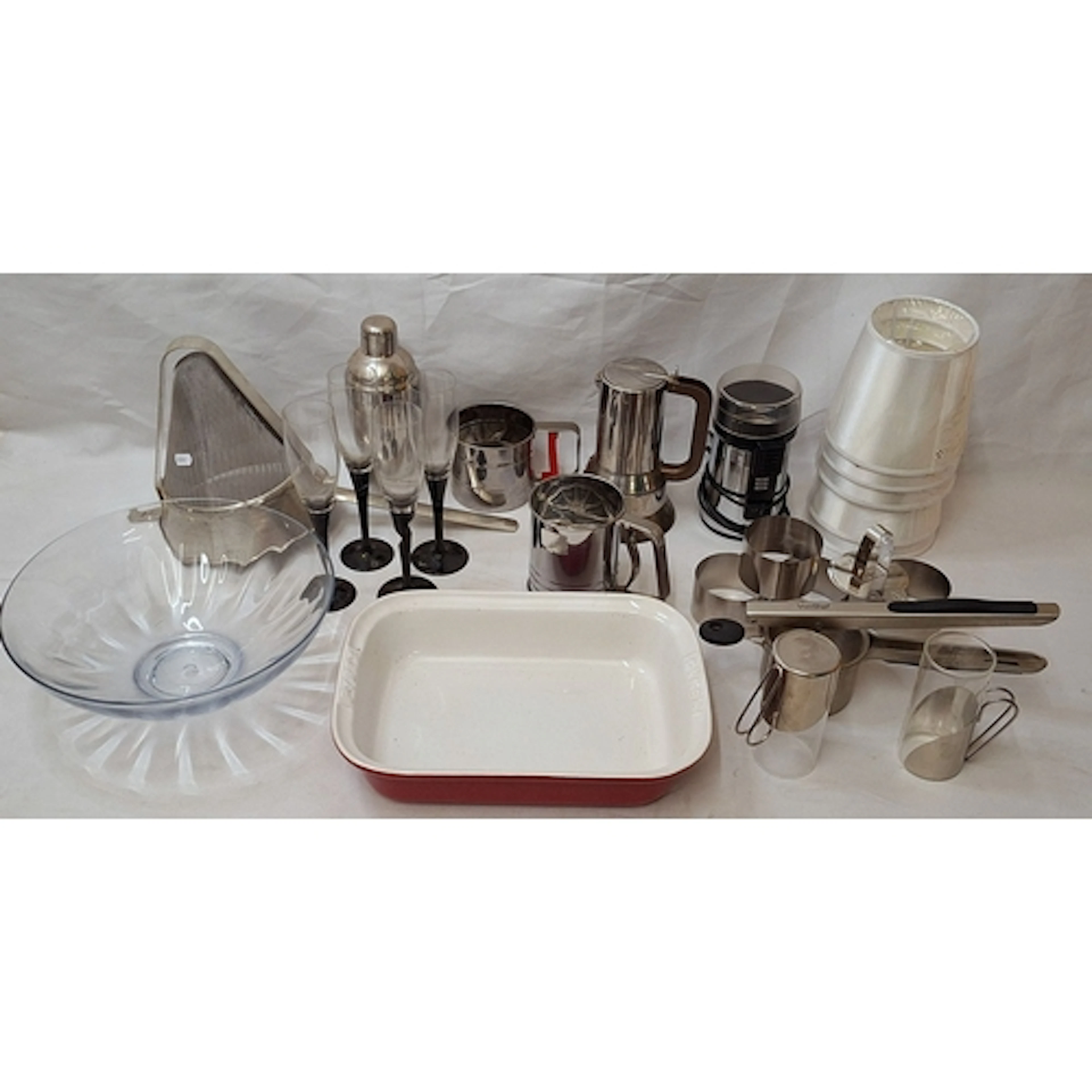 Kitchen Ware incl. Chromed stove top coffee pot, chrome cock...