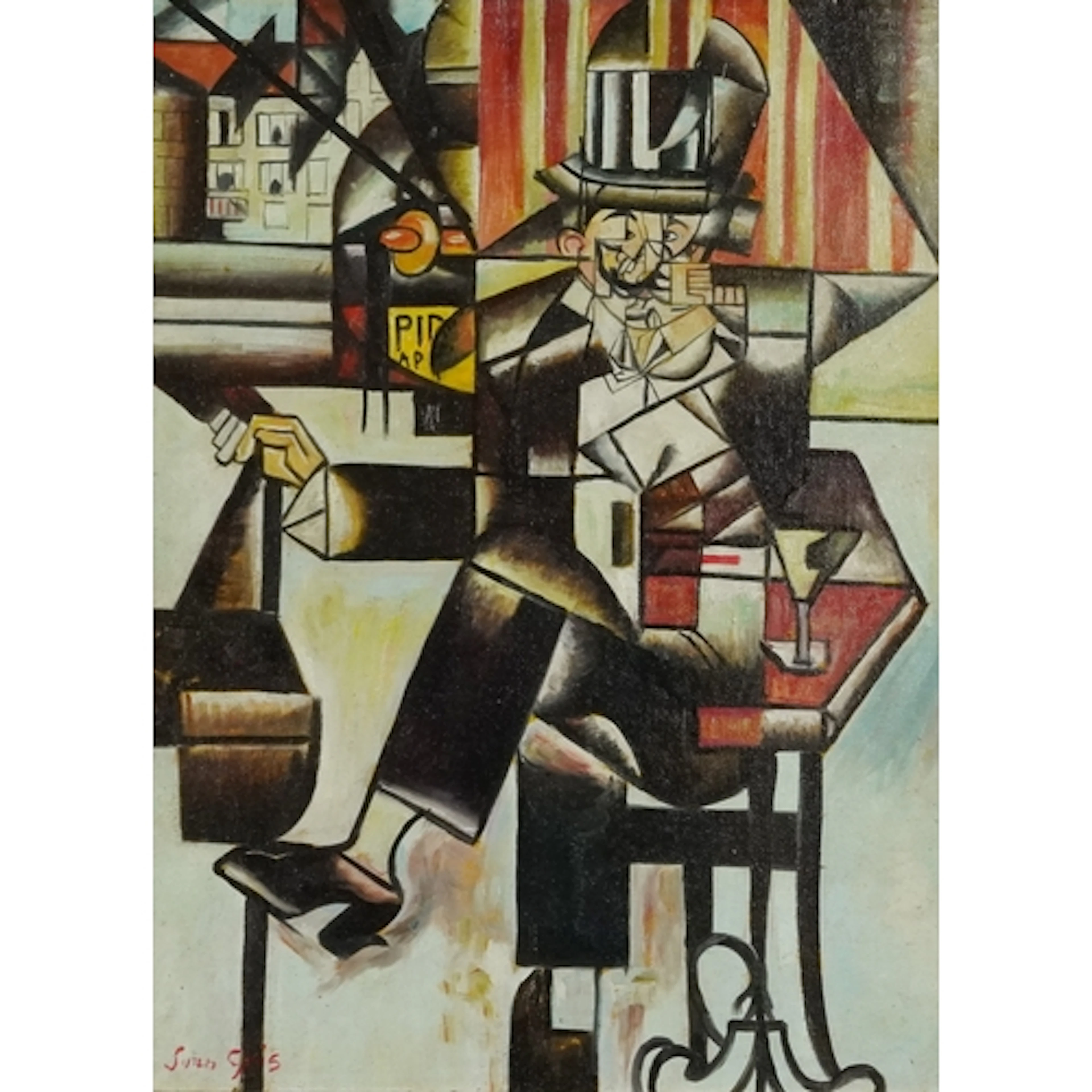 Manner of Juan Gris - Abstract composition, gentleman sittin...