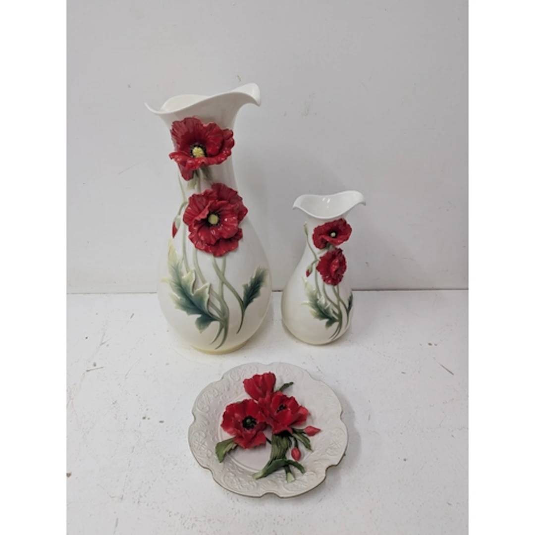 A Franz porcelain poppy vase together with a smaller matchin...
