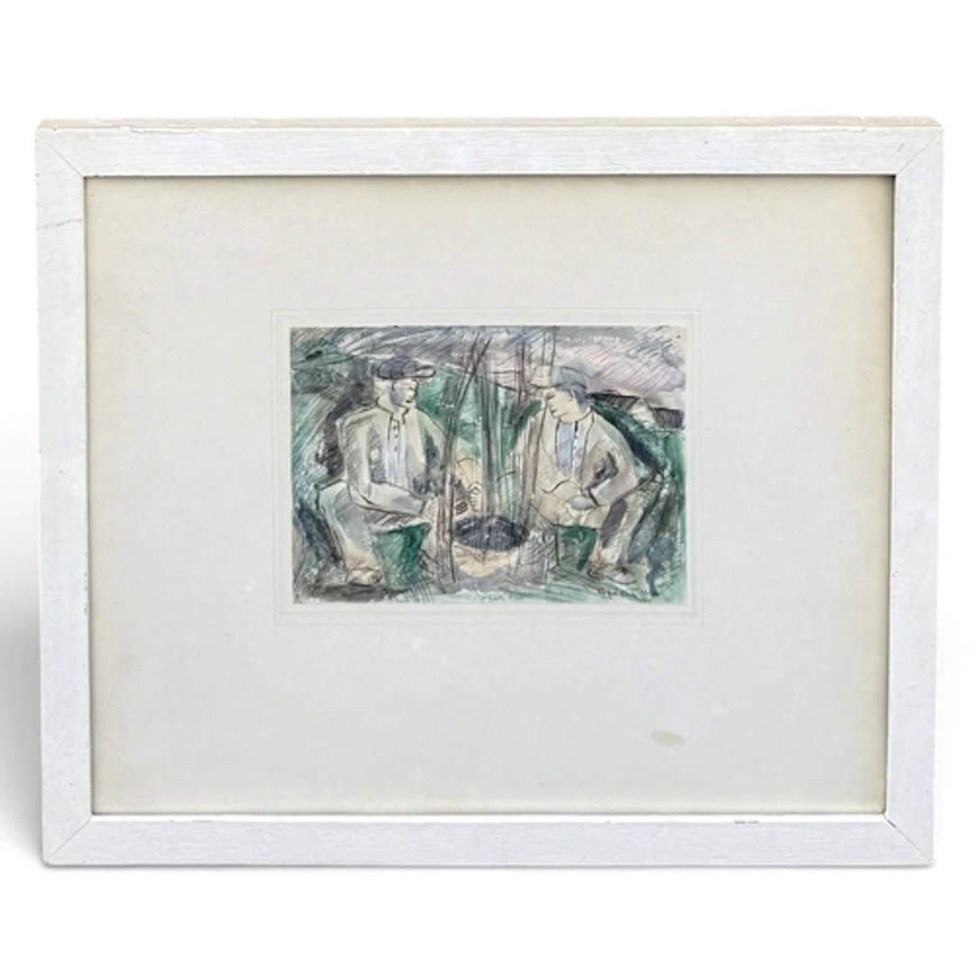 20TH CENTURY EUROPEAN SCHOOL: TWO SEATED FIGURES 21cm x 15cm...