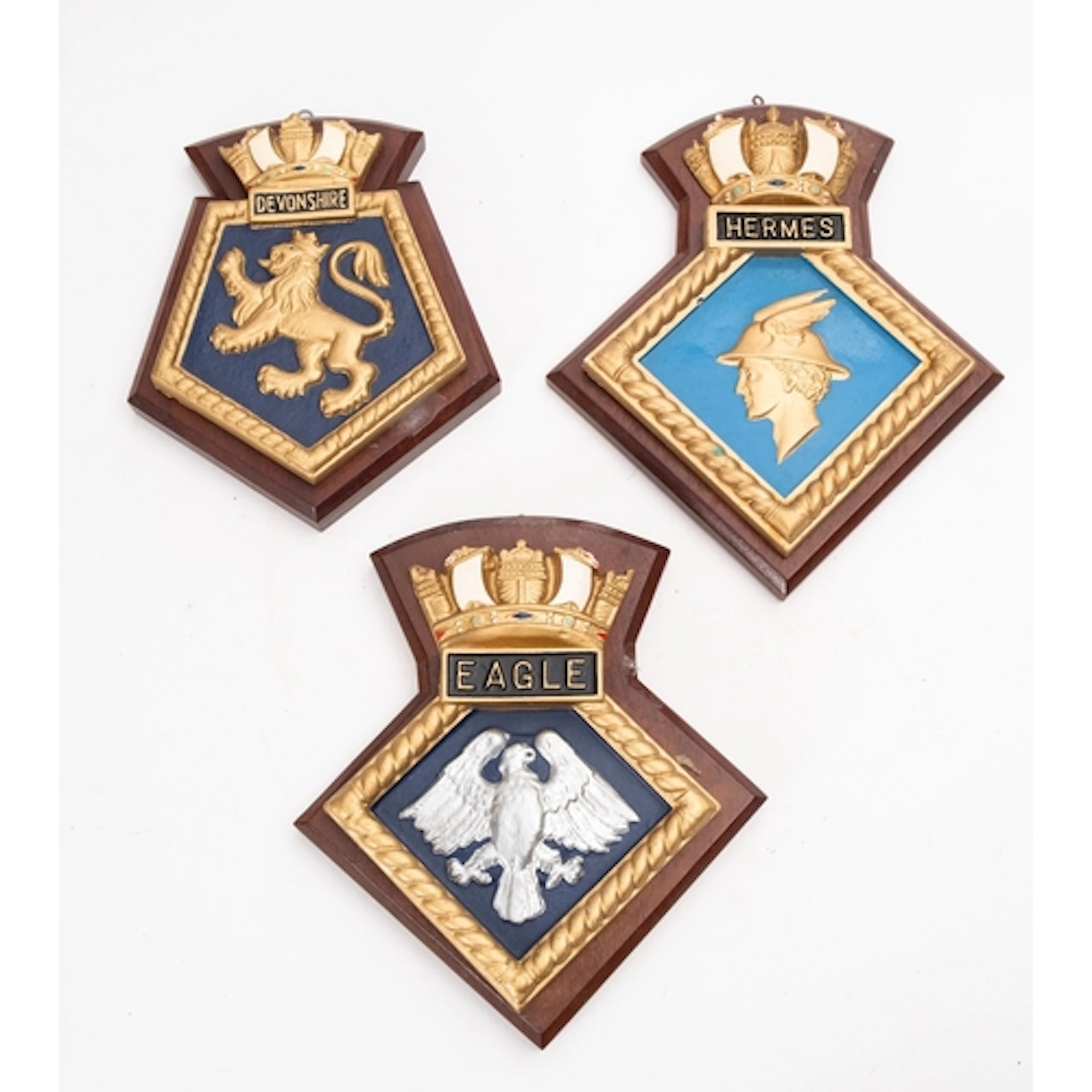 Three ships badges for HMS 'Eagle', HMS 'Devonshire' and HM...