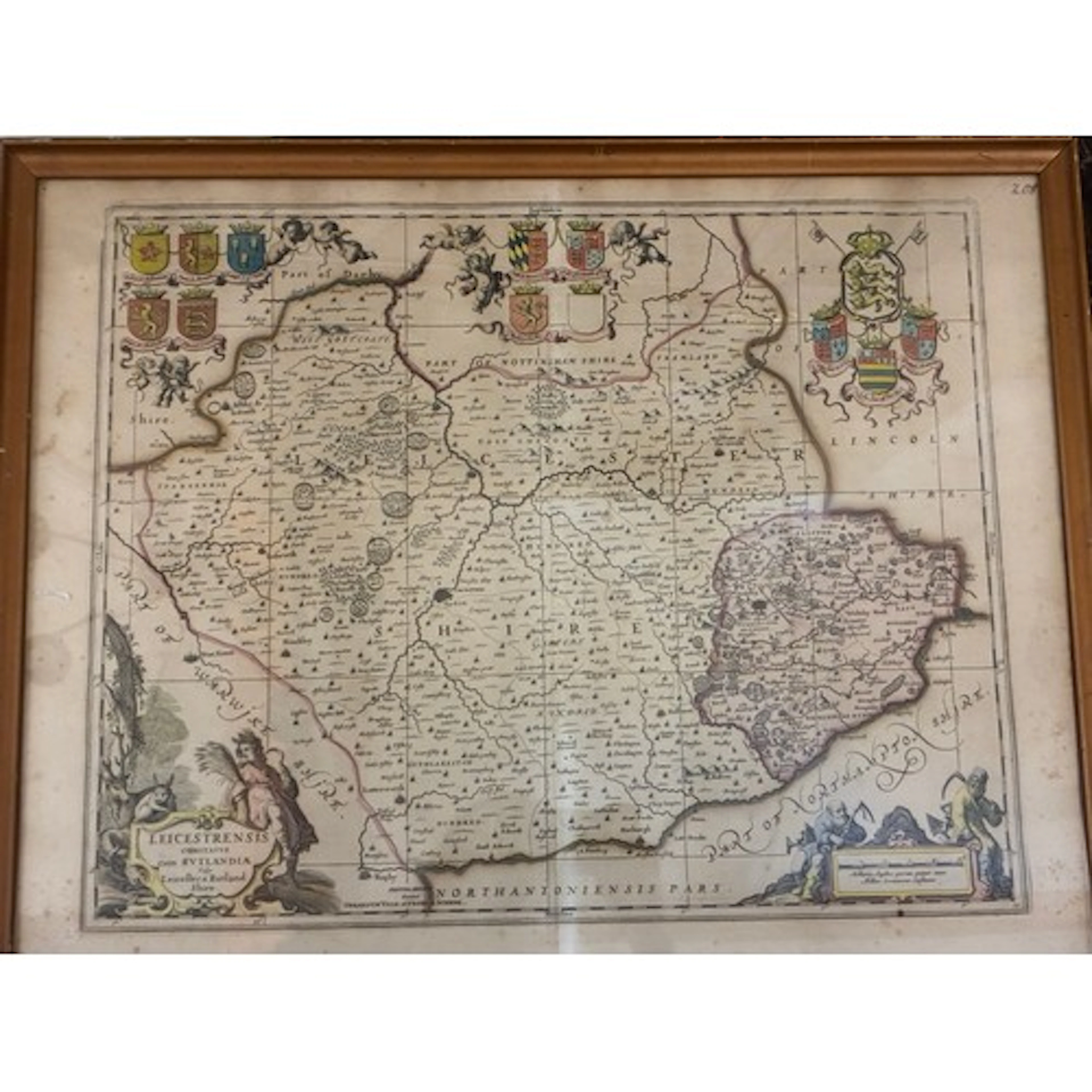 Six framed maps: Regnum Anglia; Leicestrensis (Leicester); M...