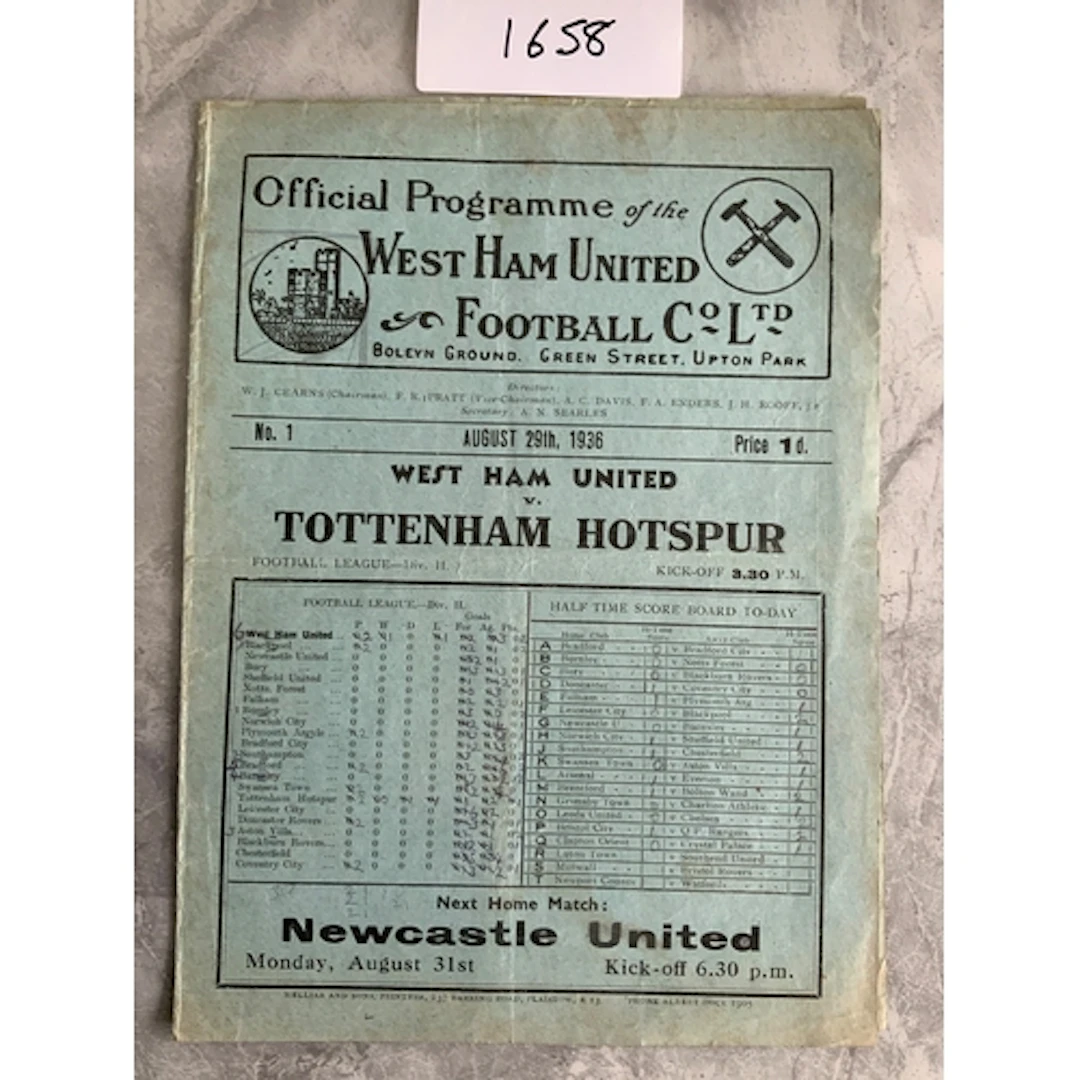 36/37 West Ham v Tottenham Football Programme: Fair/good con...