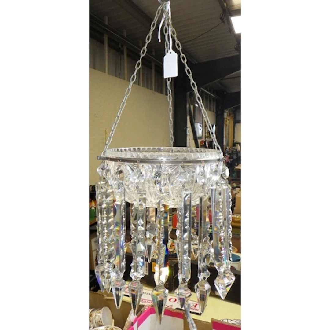 An early 20thC cut glass ceiling shade, drops AF
