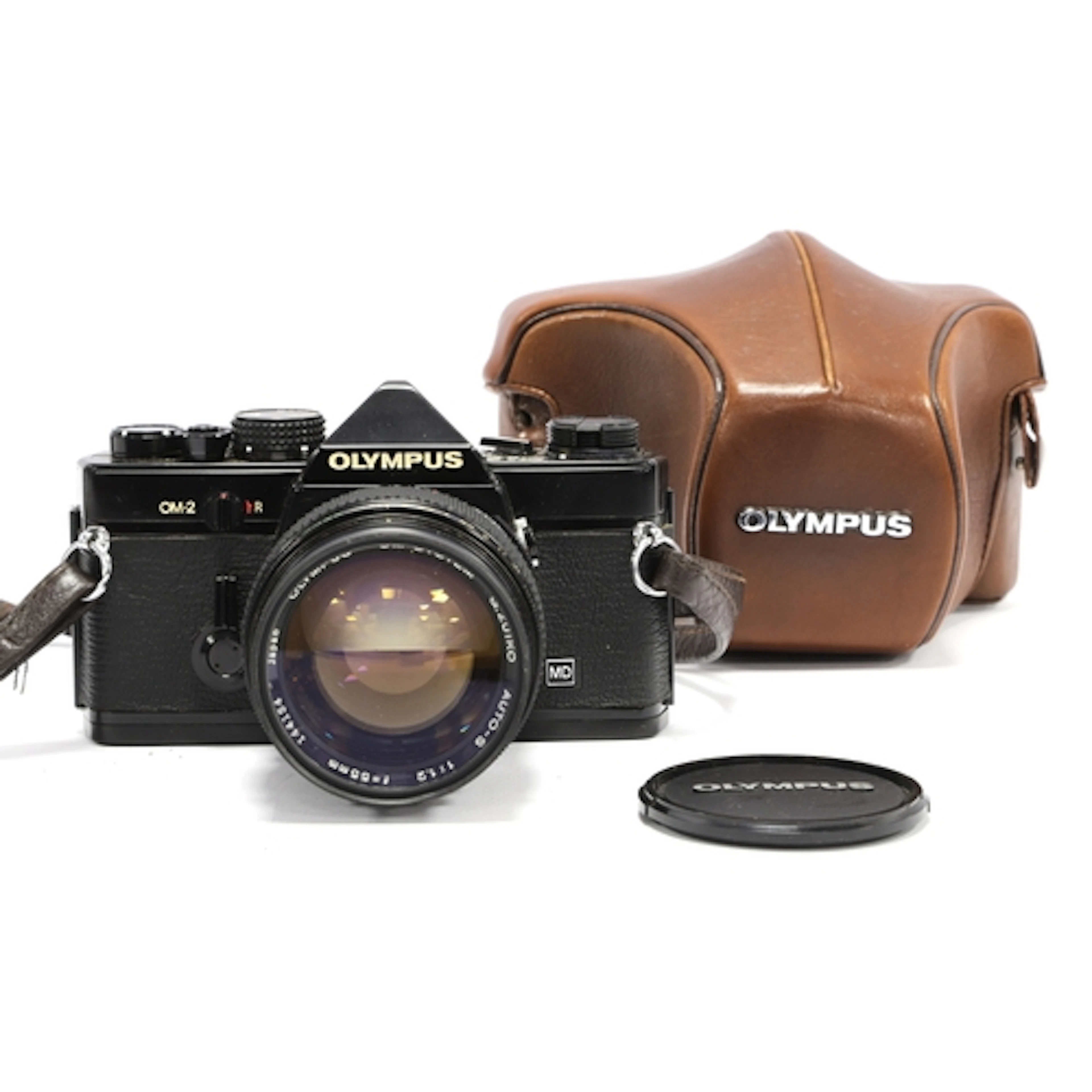 Olympus OM-2 MD 35mm SLR Film Camera, black, with attached O...