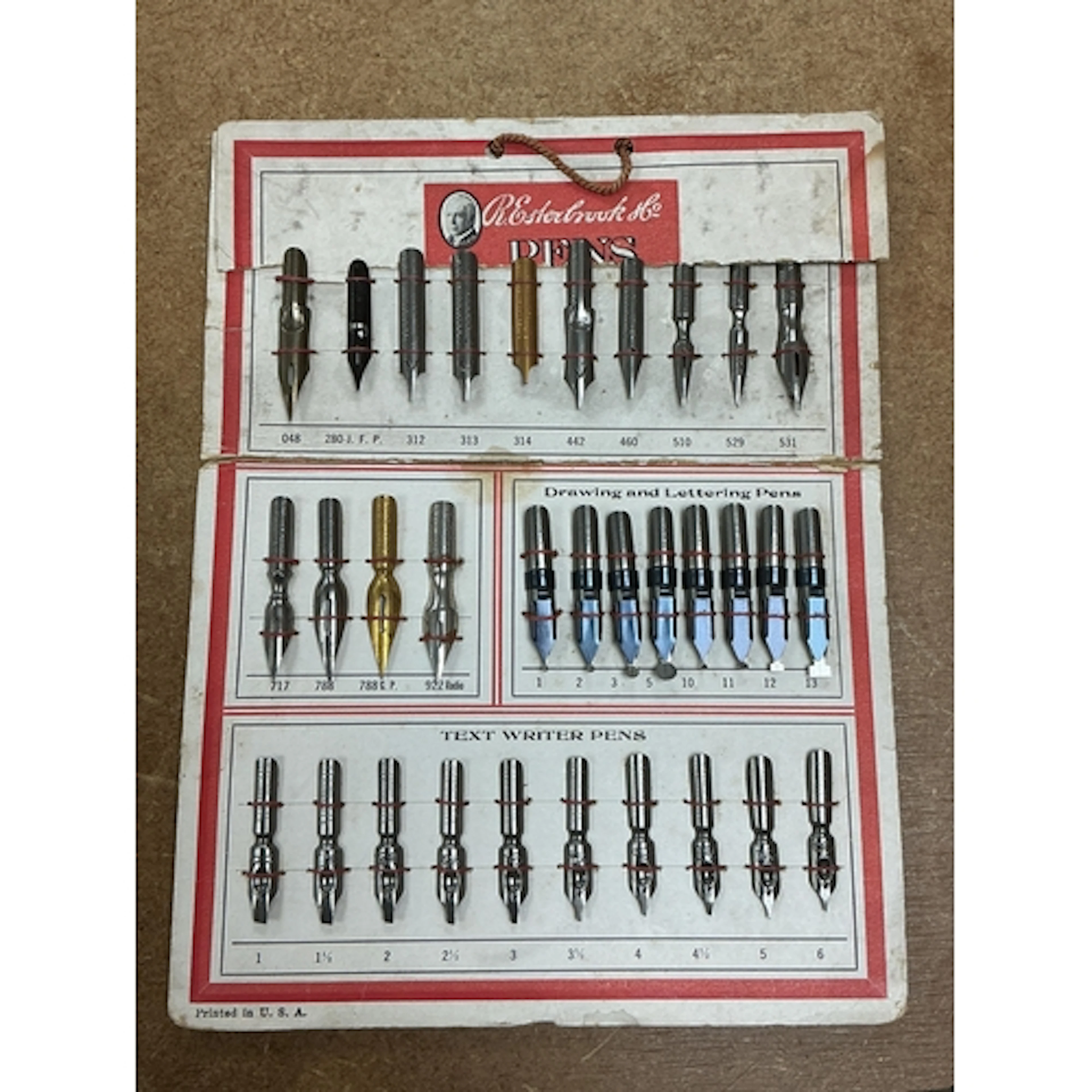 R. Esterbrook & Co. nib selection card (USA) for dip pens...