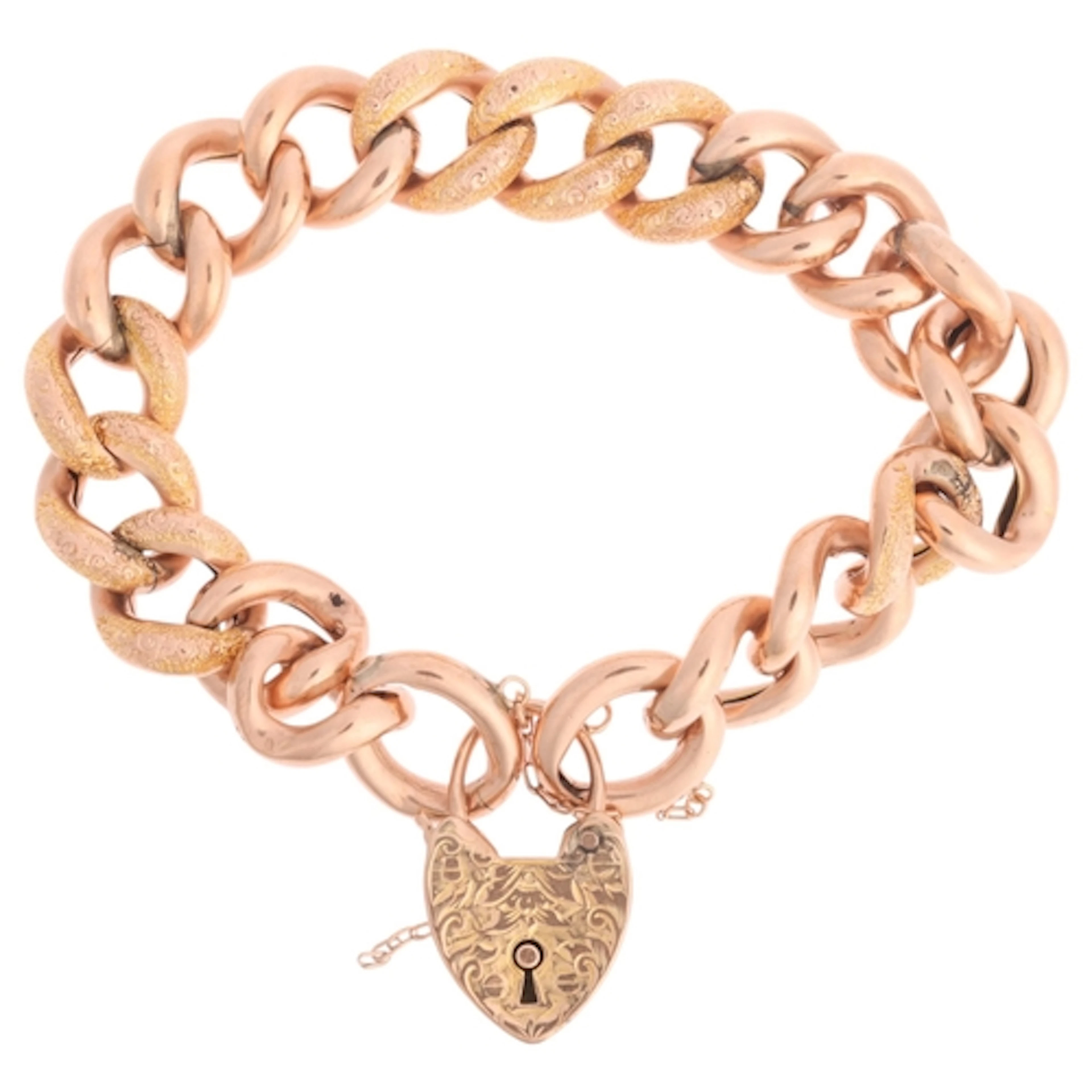 An Antique 9ct rose gold hollow curb link chain bracelet, ci...