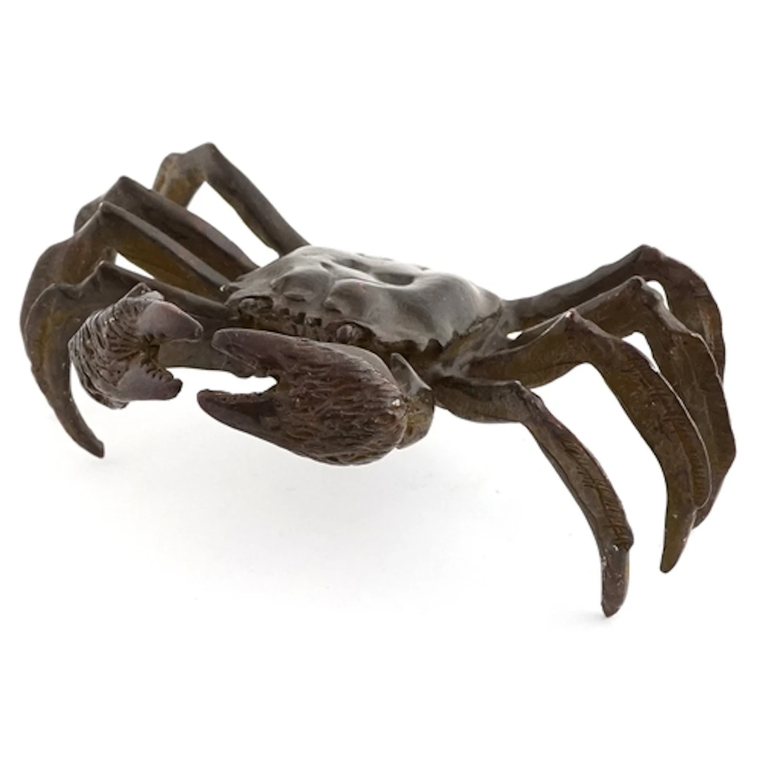 Japanese patinated bronze okimono of a crab, character marks...