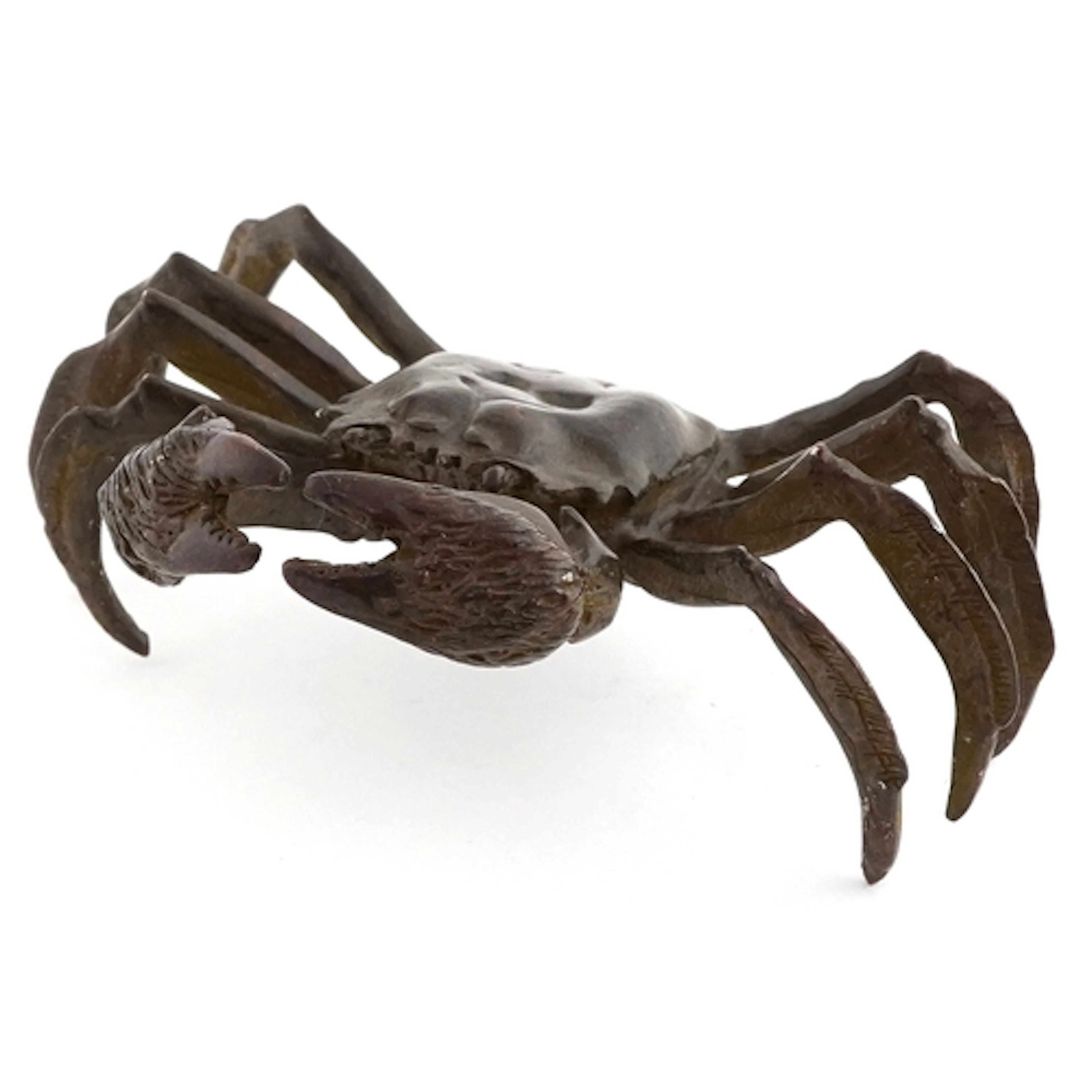Japanese patinated bronze okimono of a crab, character marks...