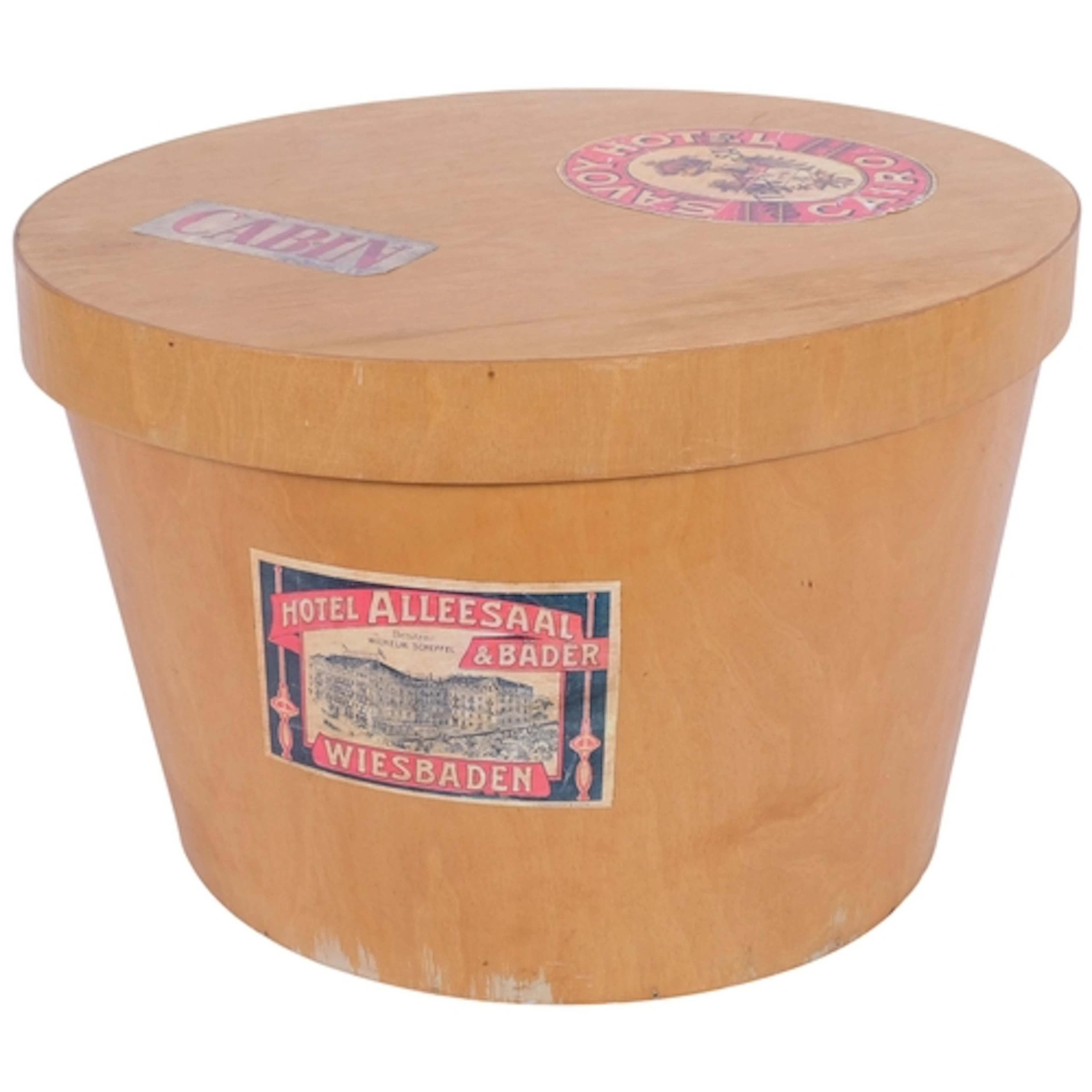 A Vintage bent-ply travel/hat box, with Cunard White Star la...