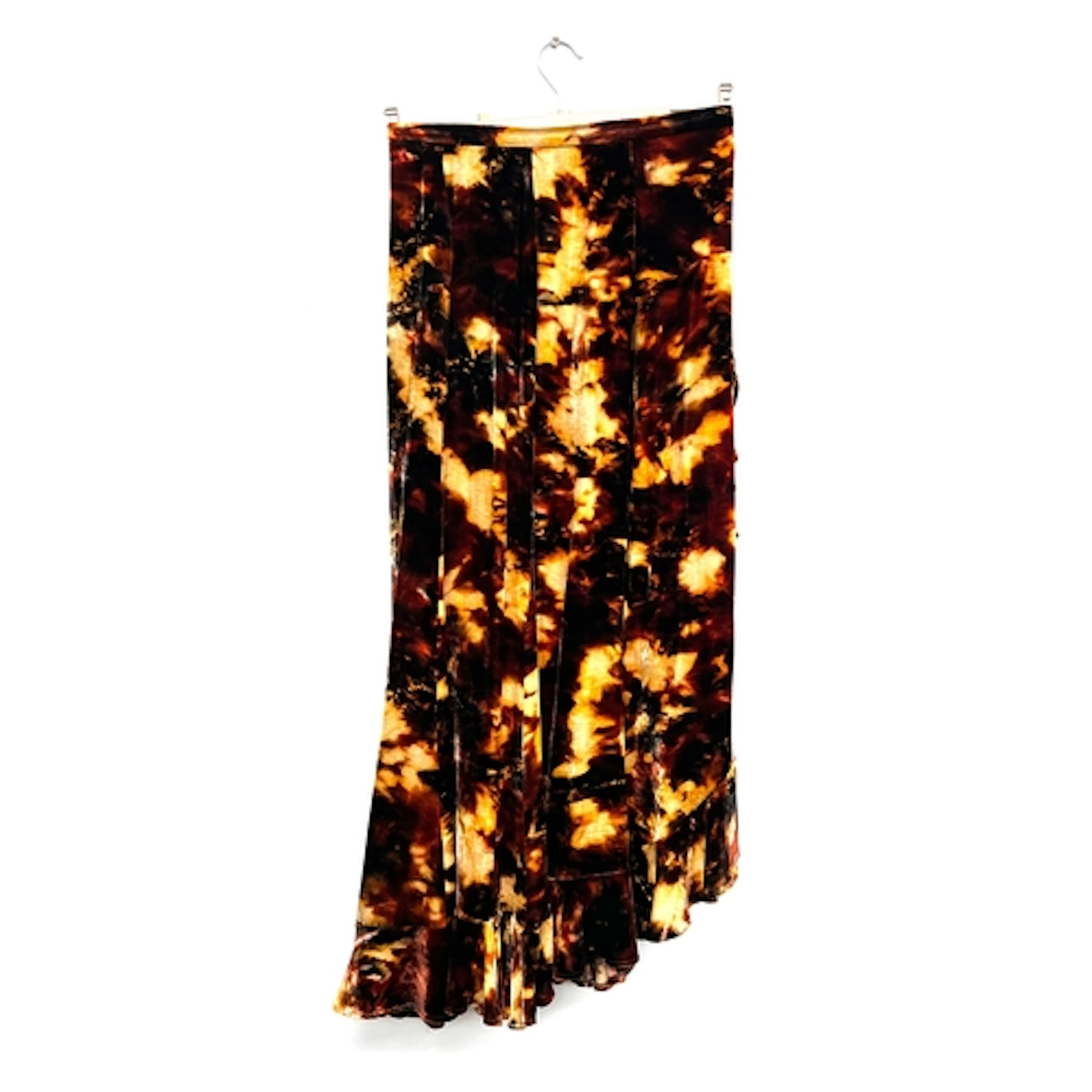 A Paul Costelloe tie dye style orange and yellow velvet skir...