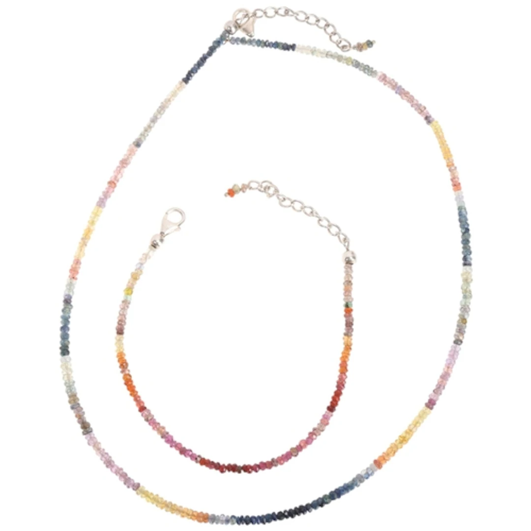 A sterling silver vari-hue tourmaline bead necklace and brac...