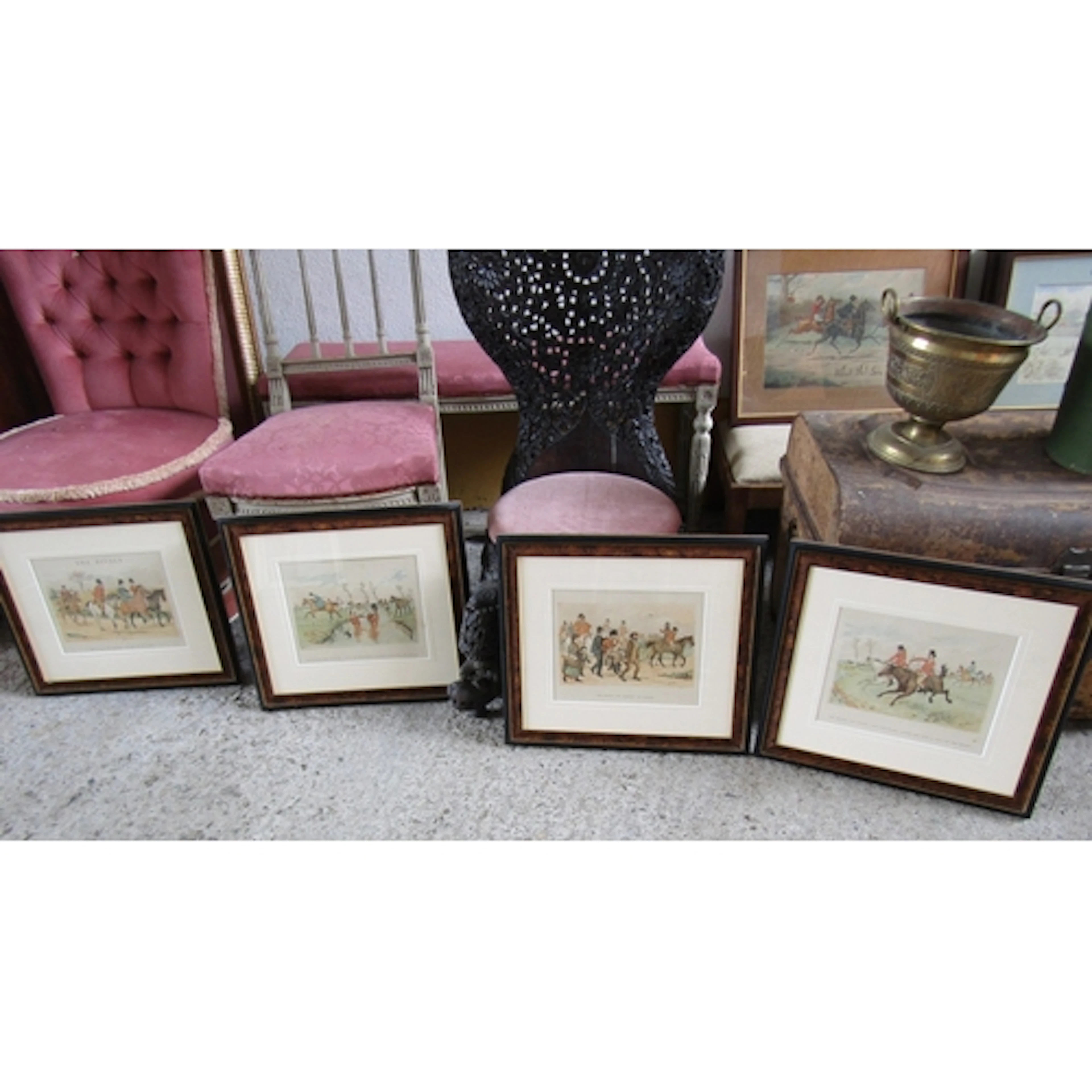 Four Humorous Antique Hunting Engravings Each Titled Framed ...