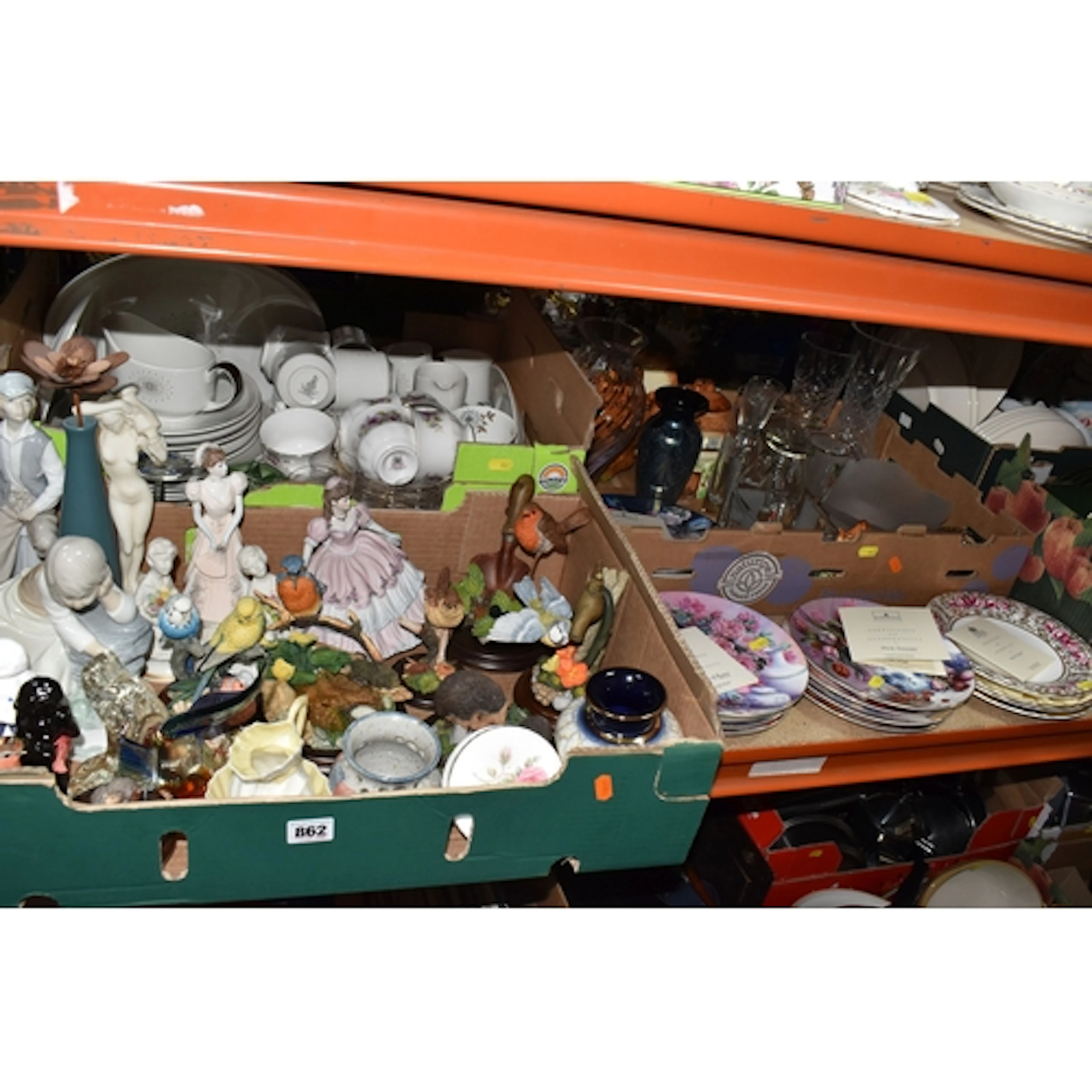 THREE BOXES AND LOOSE CERAMICS, GLASS, AND ORNAMENTS to incl...