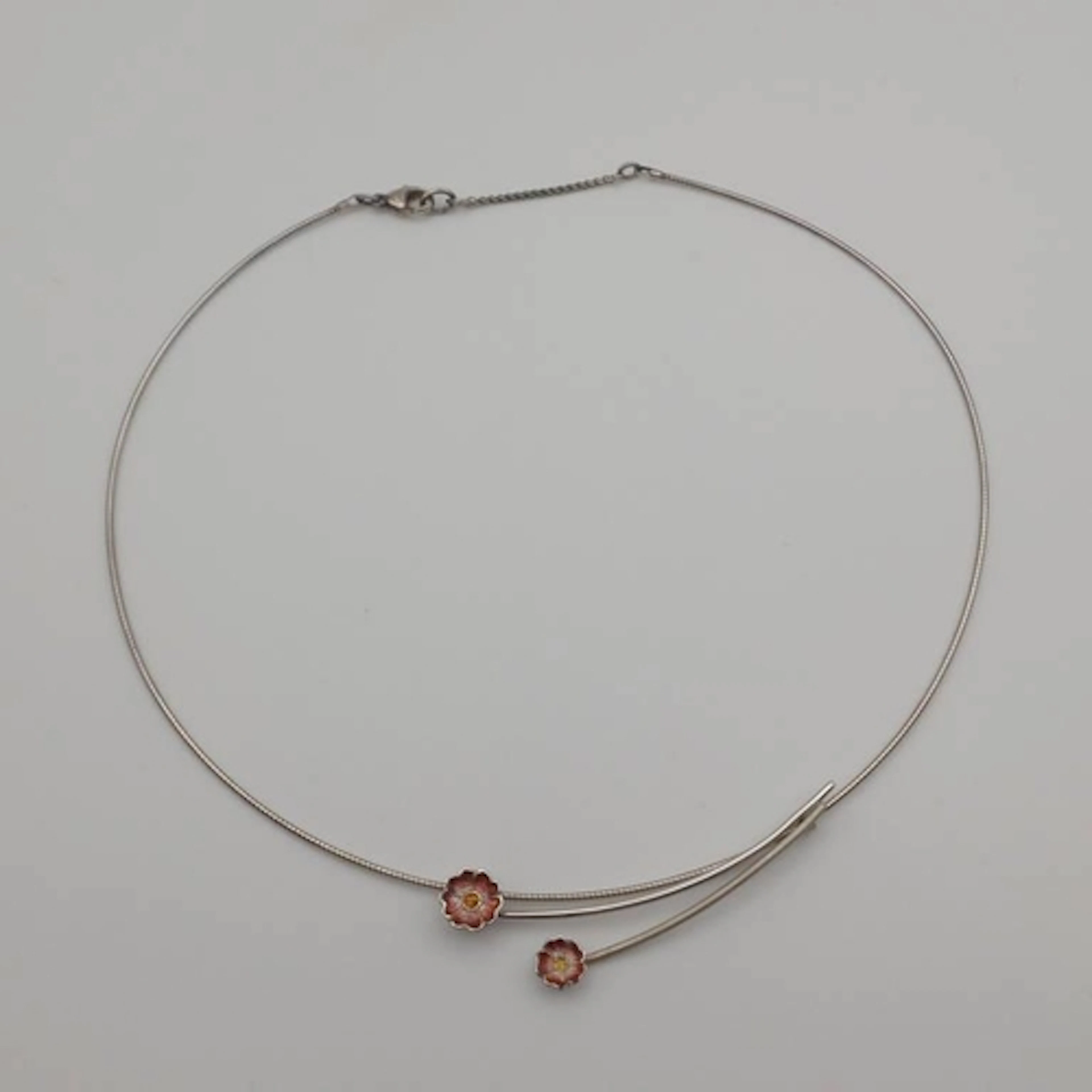 SHEILA FLEET SILVER & ENAMEL PRIMULA SCOTICA COLLAR NECKLACE