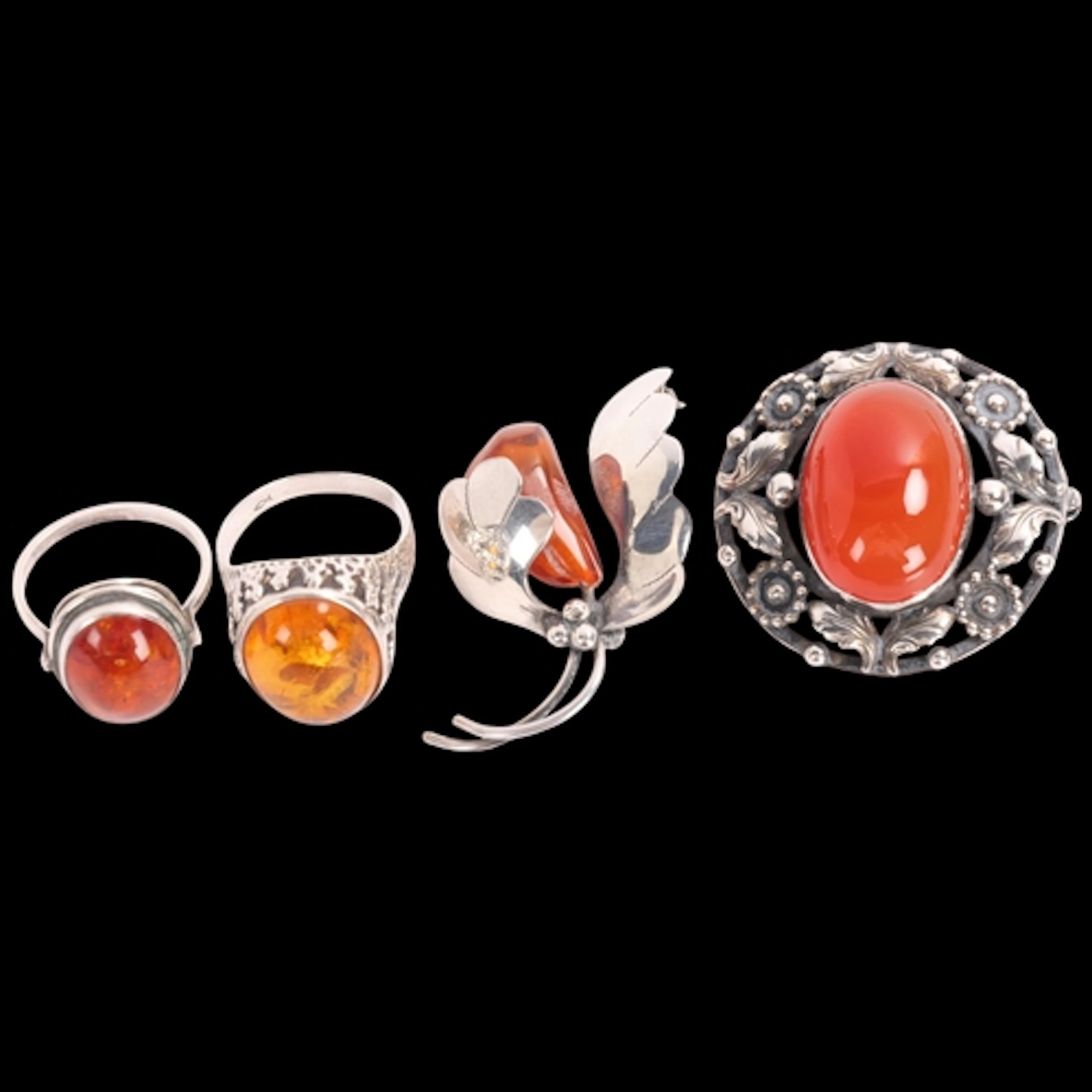 Various silver gem set jewellery, including Danish carnelian...