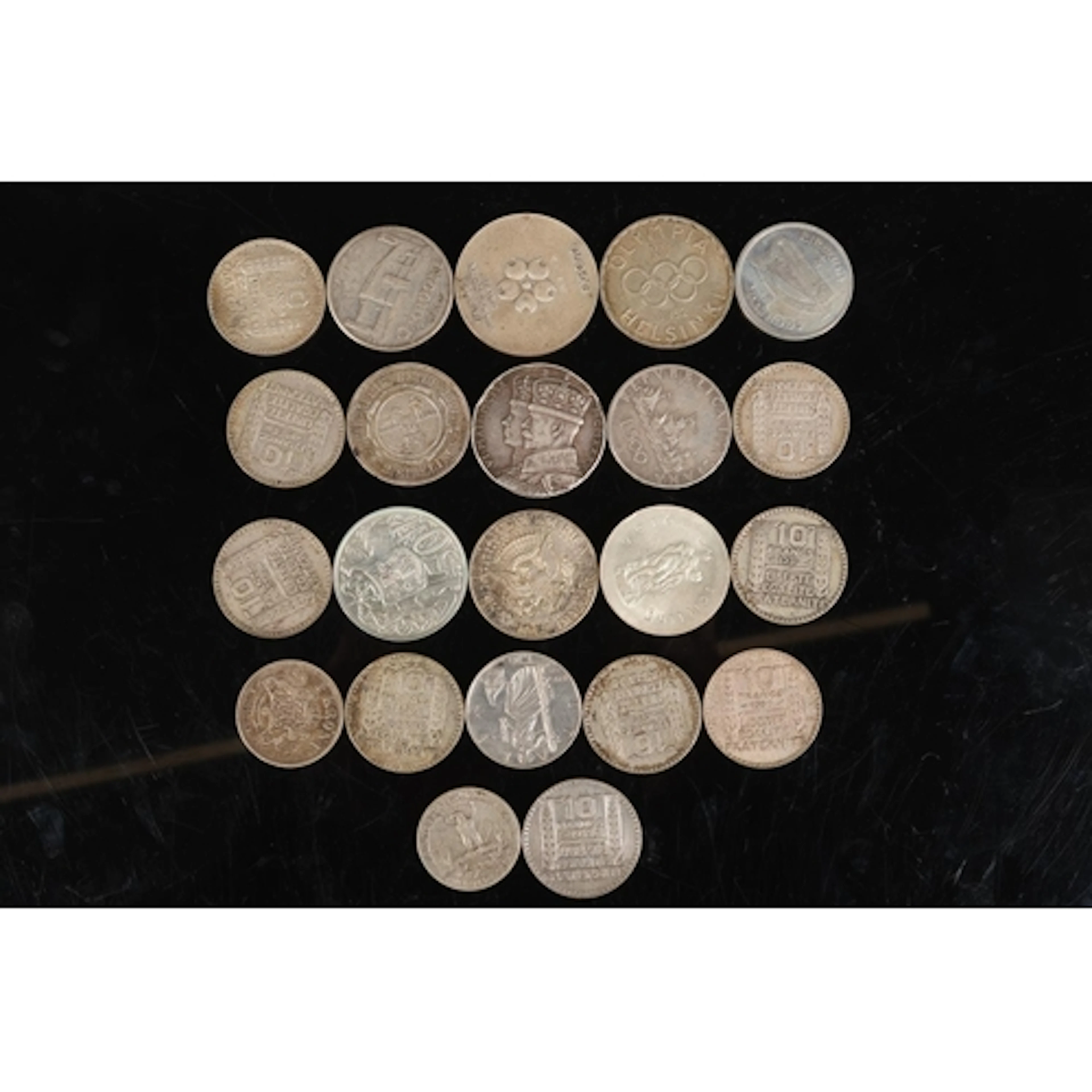 FRANCE silver ten francs 1929, 1930 x3, 1931, 1933 x2 and 19...