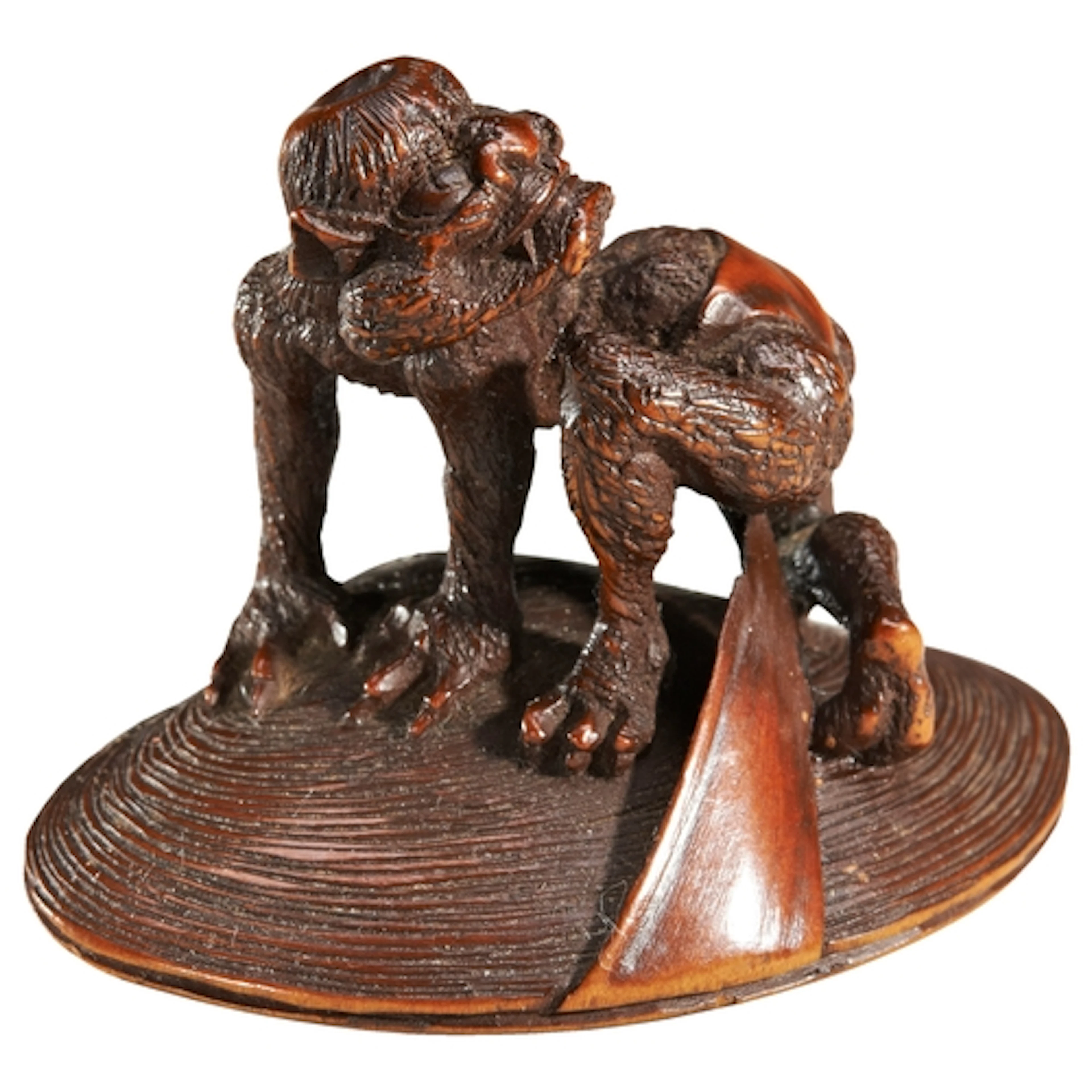 A FINE JAPANESE CARVED WOOD NETSUKE OF KAPPA (RIVER-CHILD) B...
