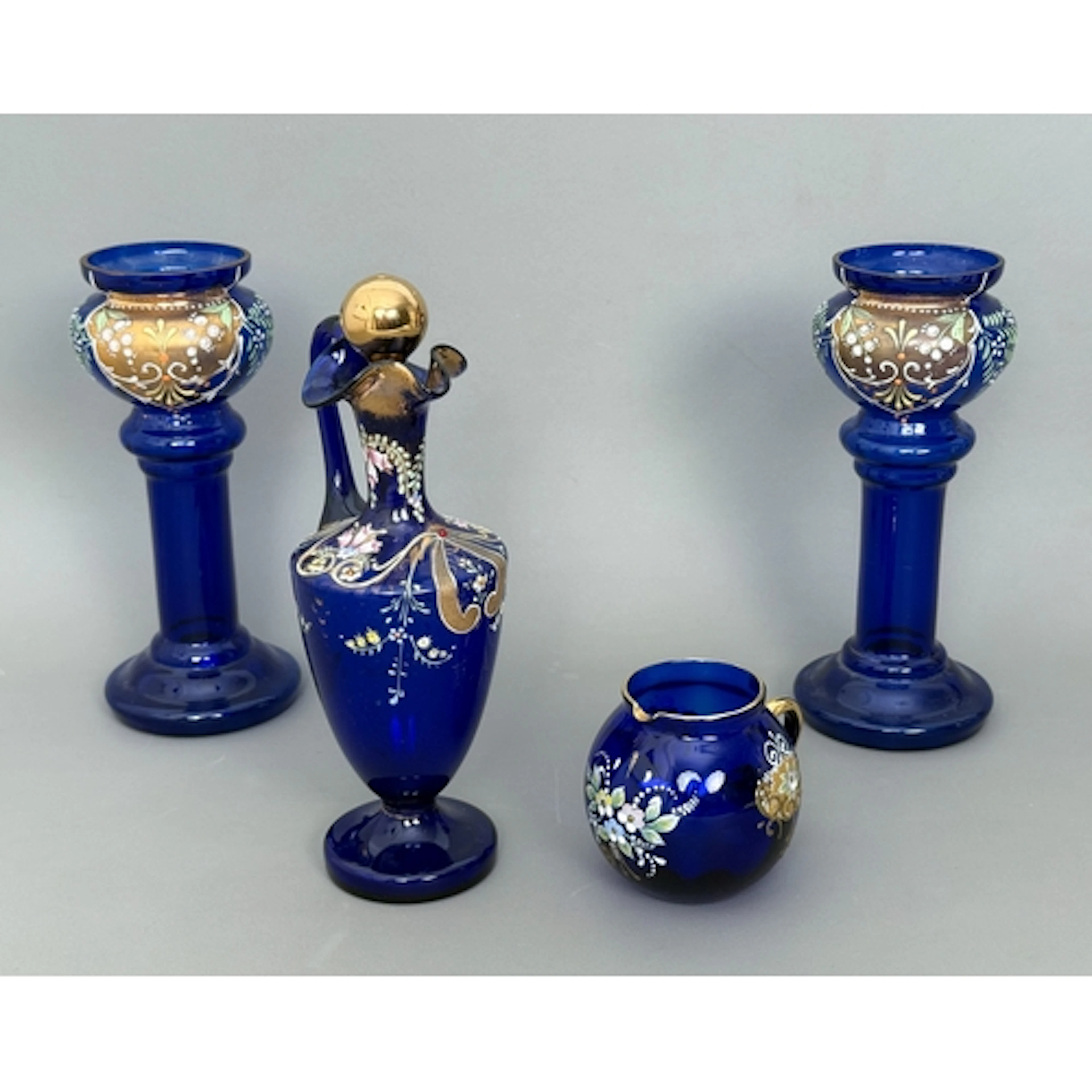 A group of cobalt blue Bohemian glassware - with gilded and ...