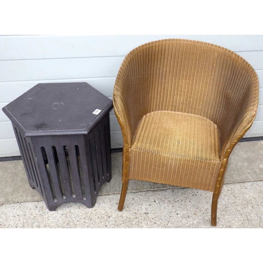 A hardwood occasional table & a Lloyd Loom chair (2)