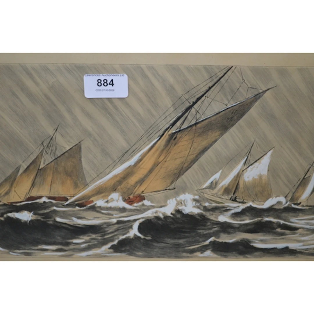 Leon Haffber, mixed media on paper, study of racing yachts, ...