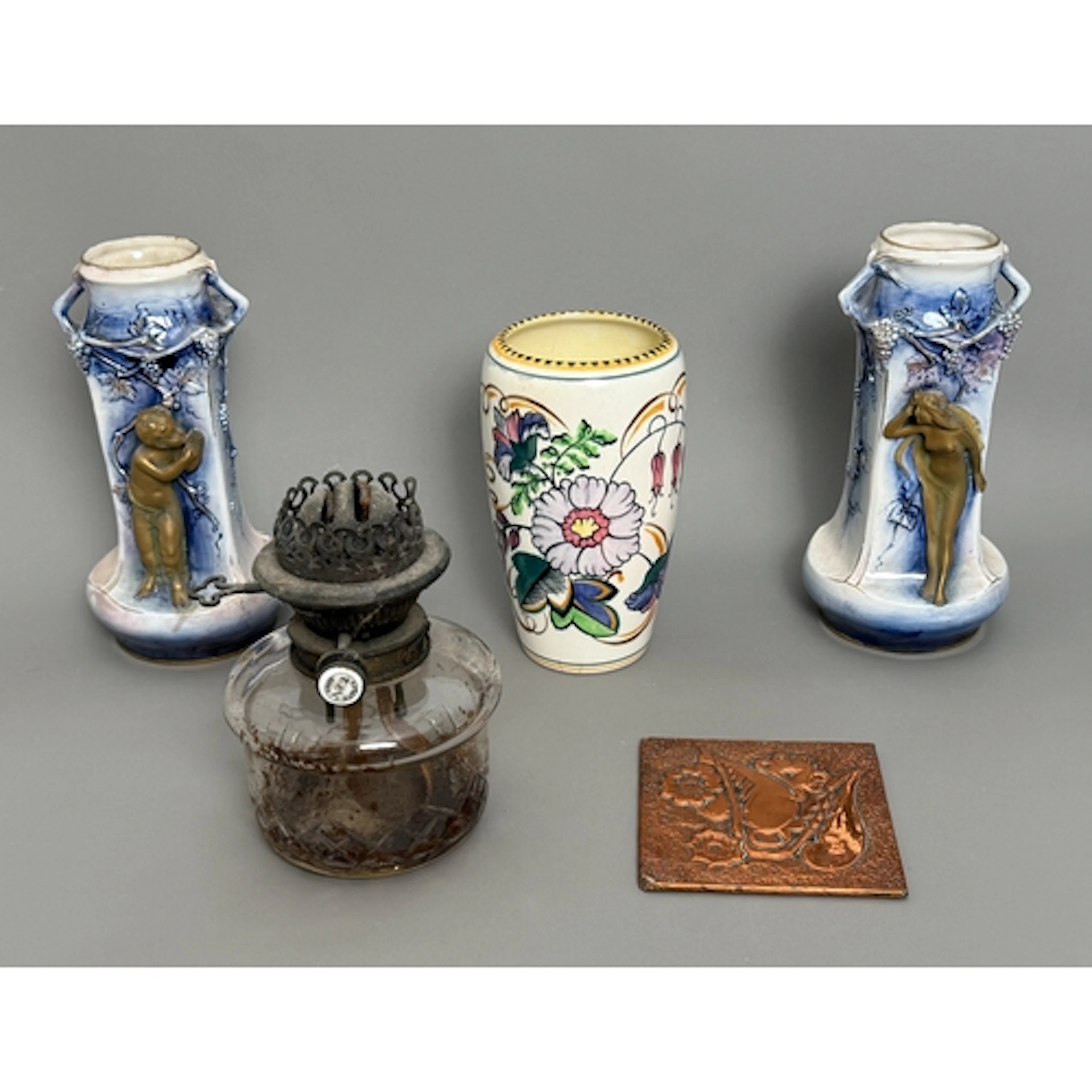 A 1920's Staffordshire floral 'Fantasy Ware' vase - hand pai...
